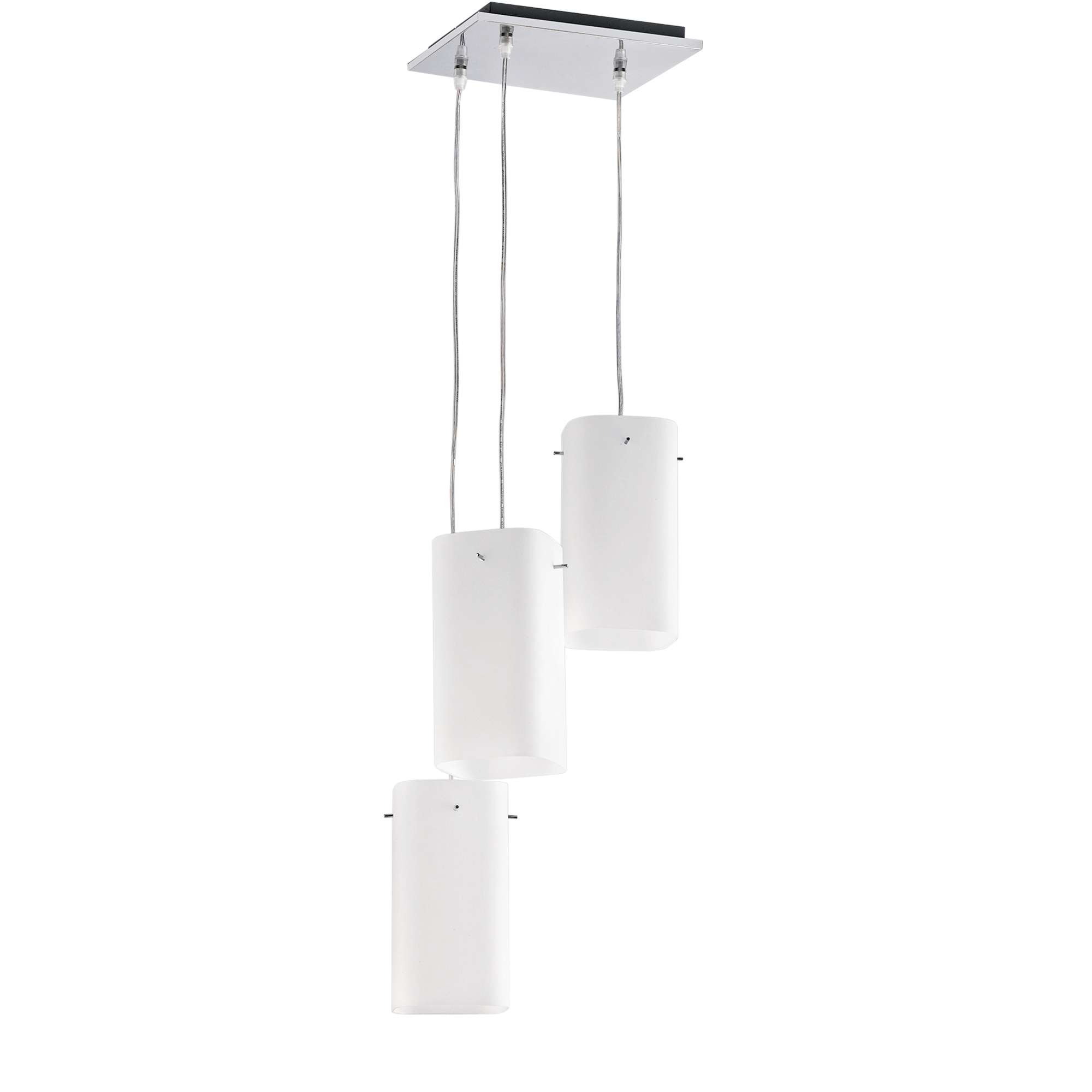 Pendant light in chrome metal with 3 white glass diffusers - Luce Ambiente e Design