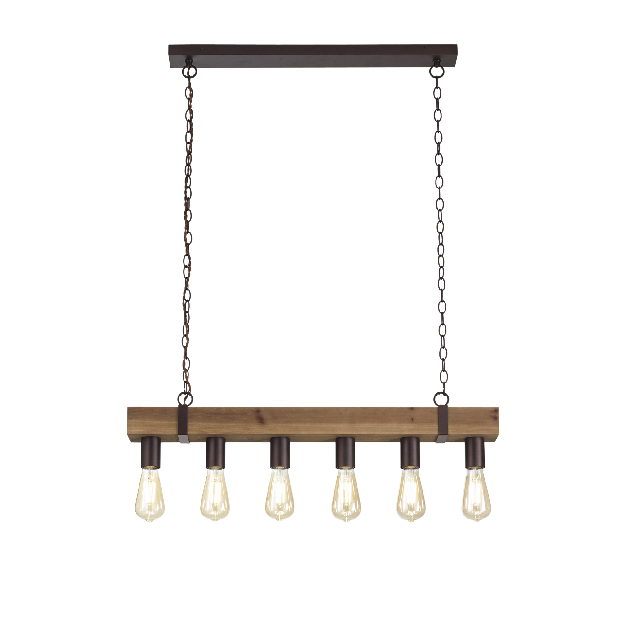 TEXAS pendant in wood and dark metal 6 lights - Luce Ambiente e Design