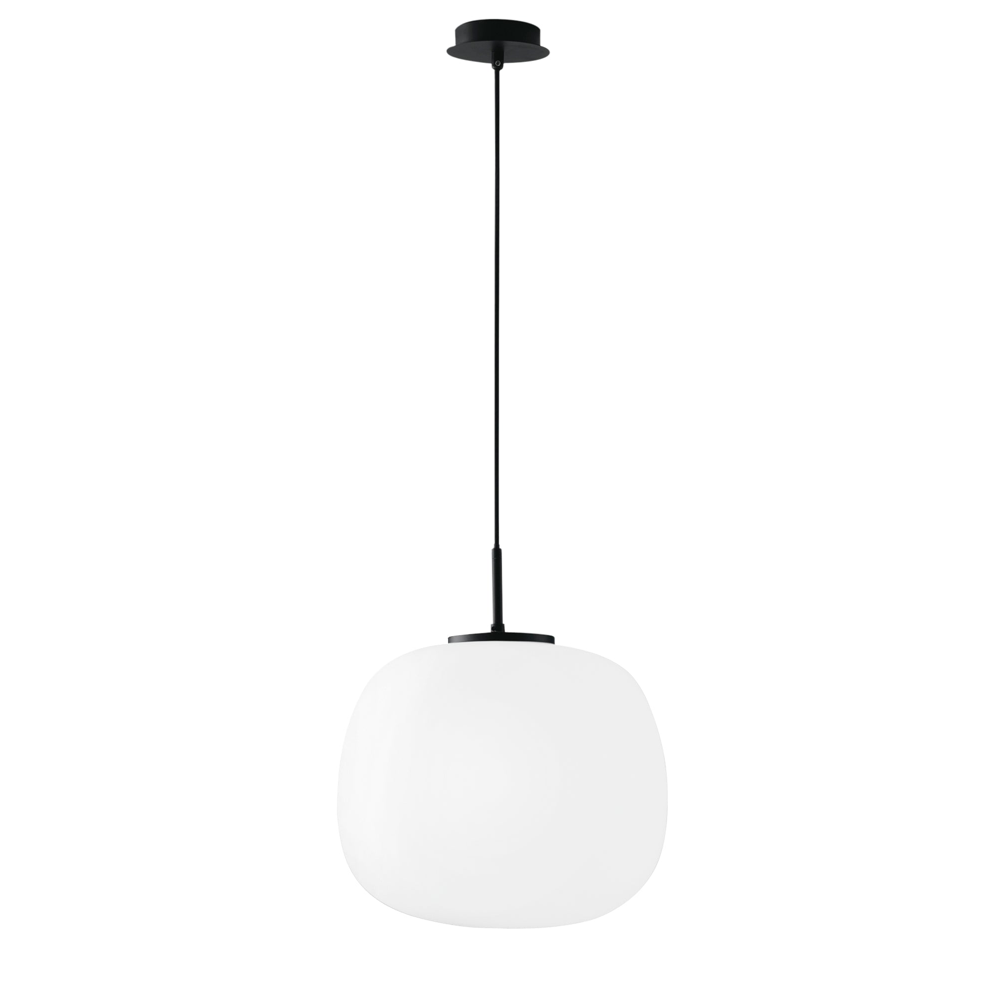 TOLOMEO pendant in white glass with metal frame Ø35 cm - Luce Ambiente e Design