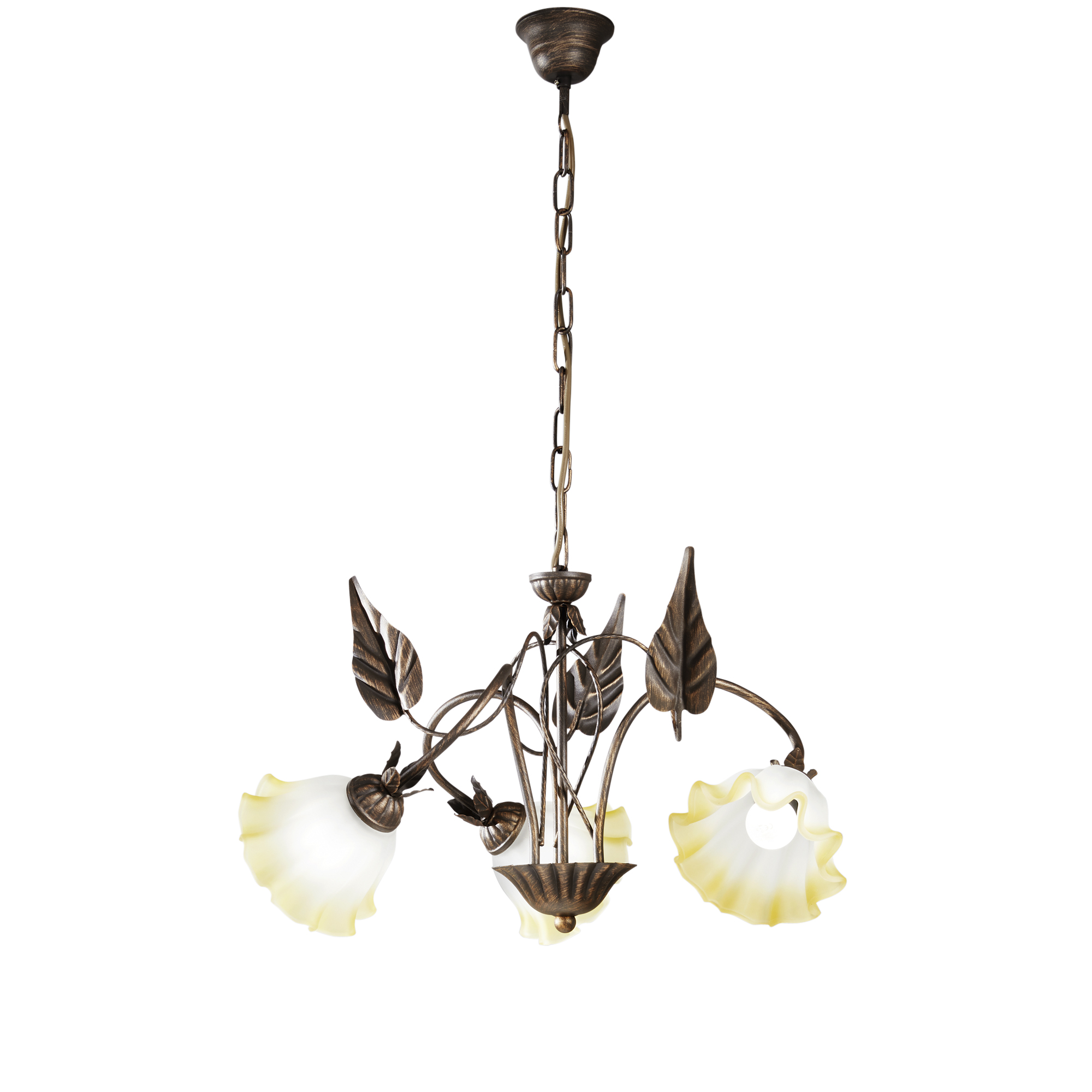 TRISTANO chandelier in brown metal with 3 white glass diffusers - Luce Ambiente e Design