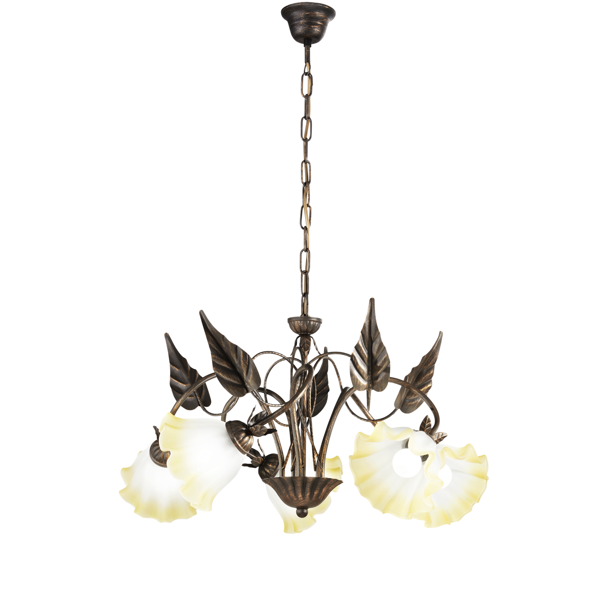 TRISTANO chandelier in brown metal with 5 white glass diffusers - Luce Ambiente e Design