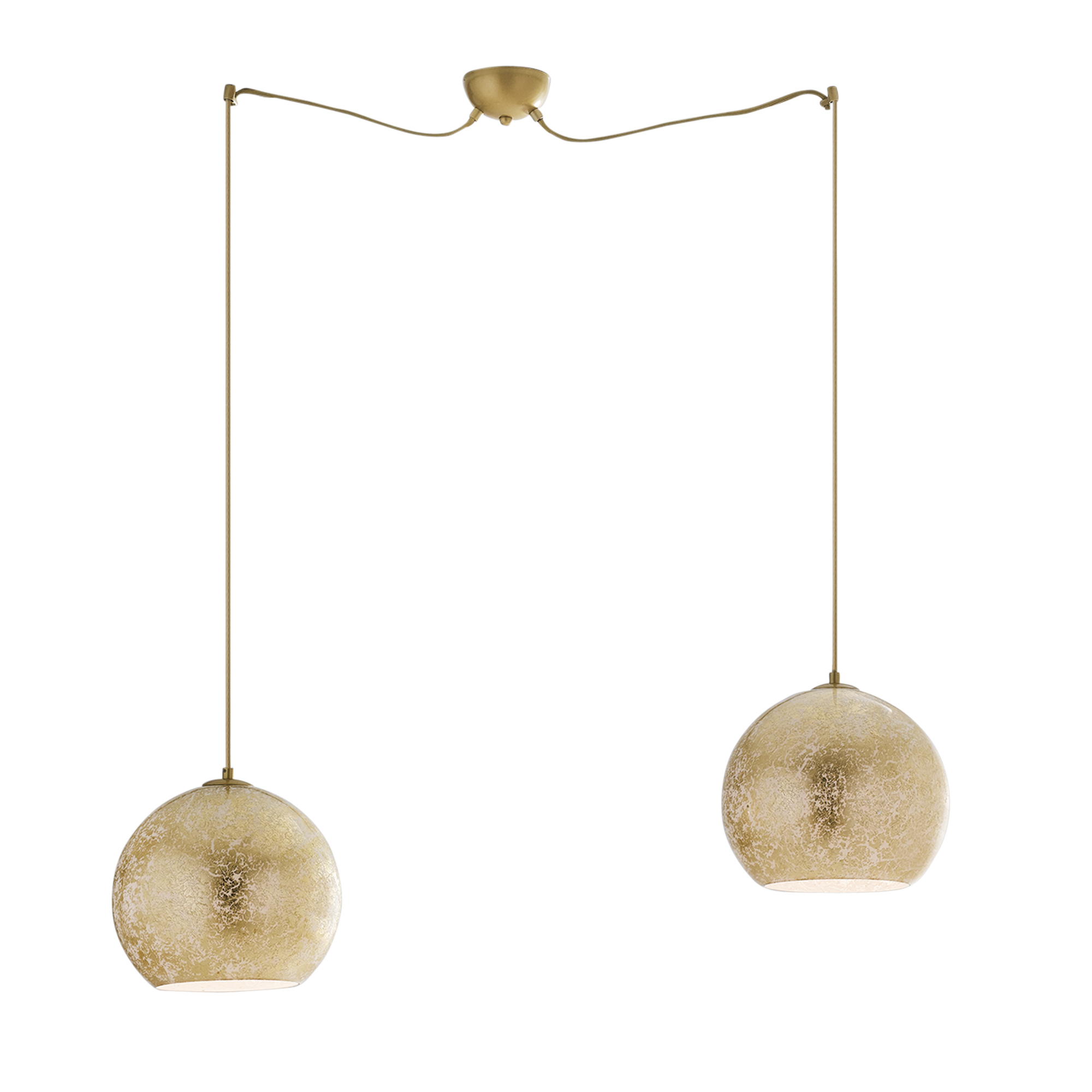 VANITY gold glass pendant chandelier with adjustable fabric cables and 2 lights - Luce Ambiente e Design