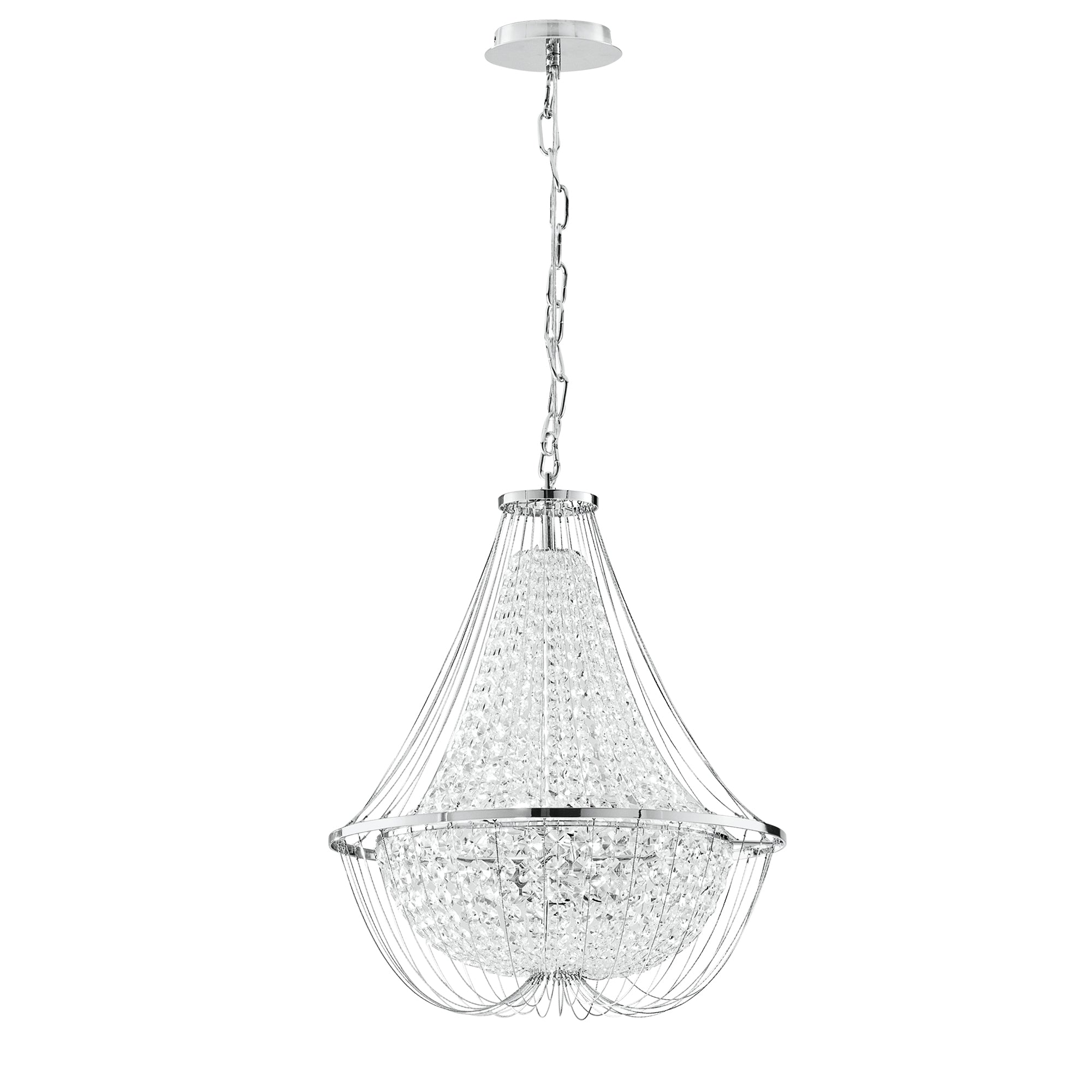 VIENNA pendant chandelier in chrome metal with crystals h 120 cm Ø 45 cm - Luce Ambiente e Design