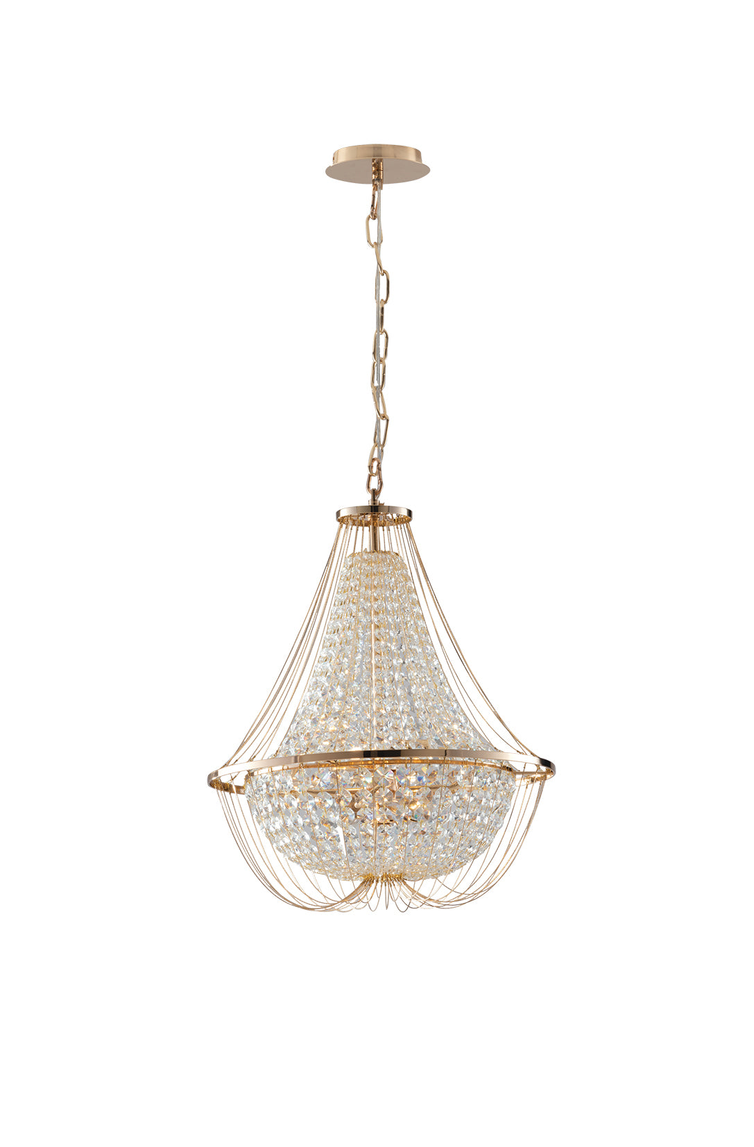VIENNA pendant chandelier in gold metal with crystals h 120 cm Ø 45 cm - Luce Ambiente e Design