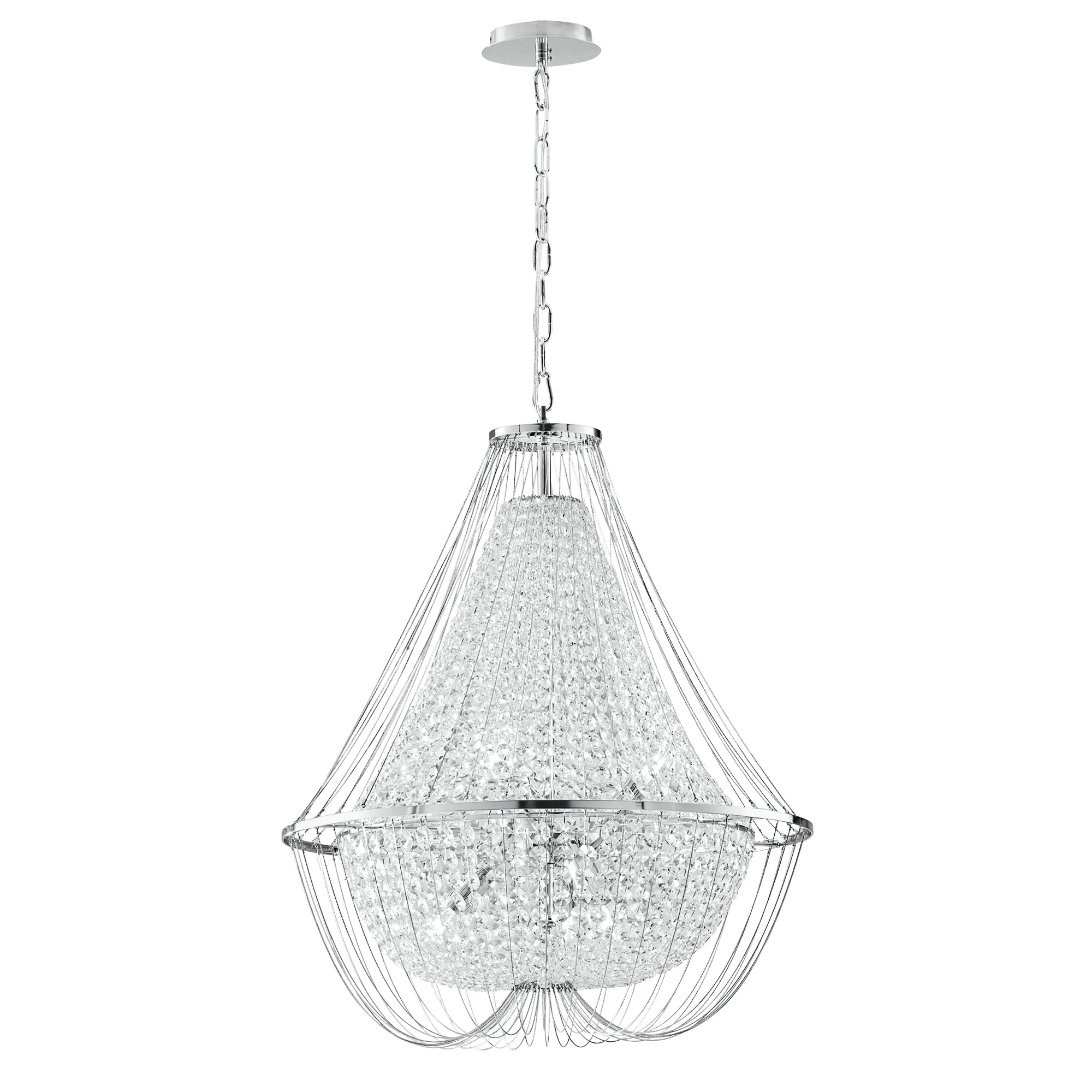 VIENNA pendant chandelier in chrome metal with crystals, h 120 cm, Ø 60 cm - Luce Ambiente e Design