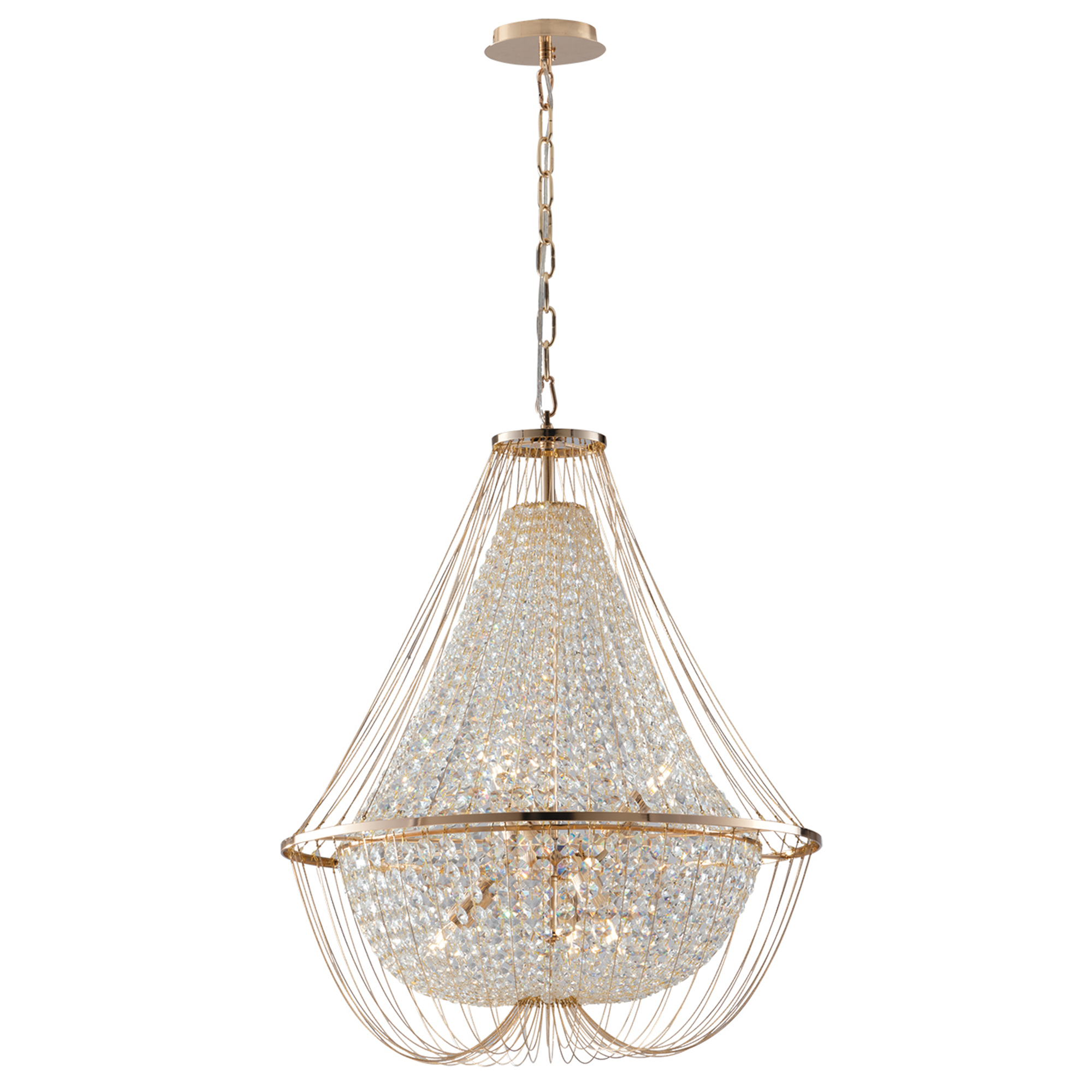 VIENNA pendant chandelier in gold metal with crystals h 120 cm Ø 60 cm - Luce Ambiente e Design