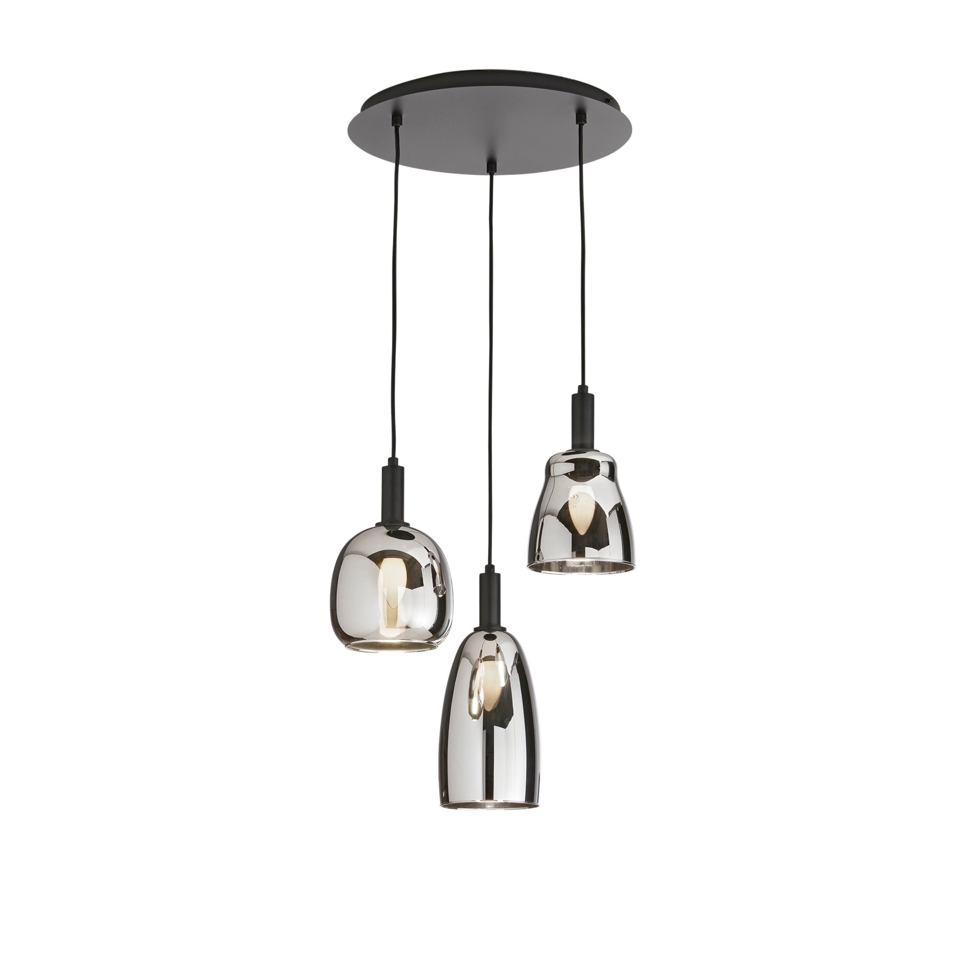 WEIZEN pendant 3 lights with black metal structure and chrome glass - Luce Ambiente e Design