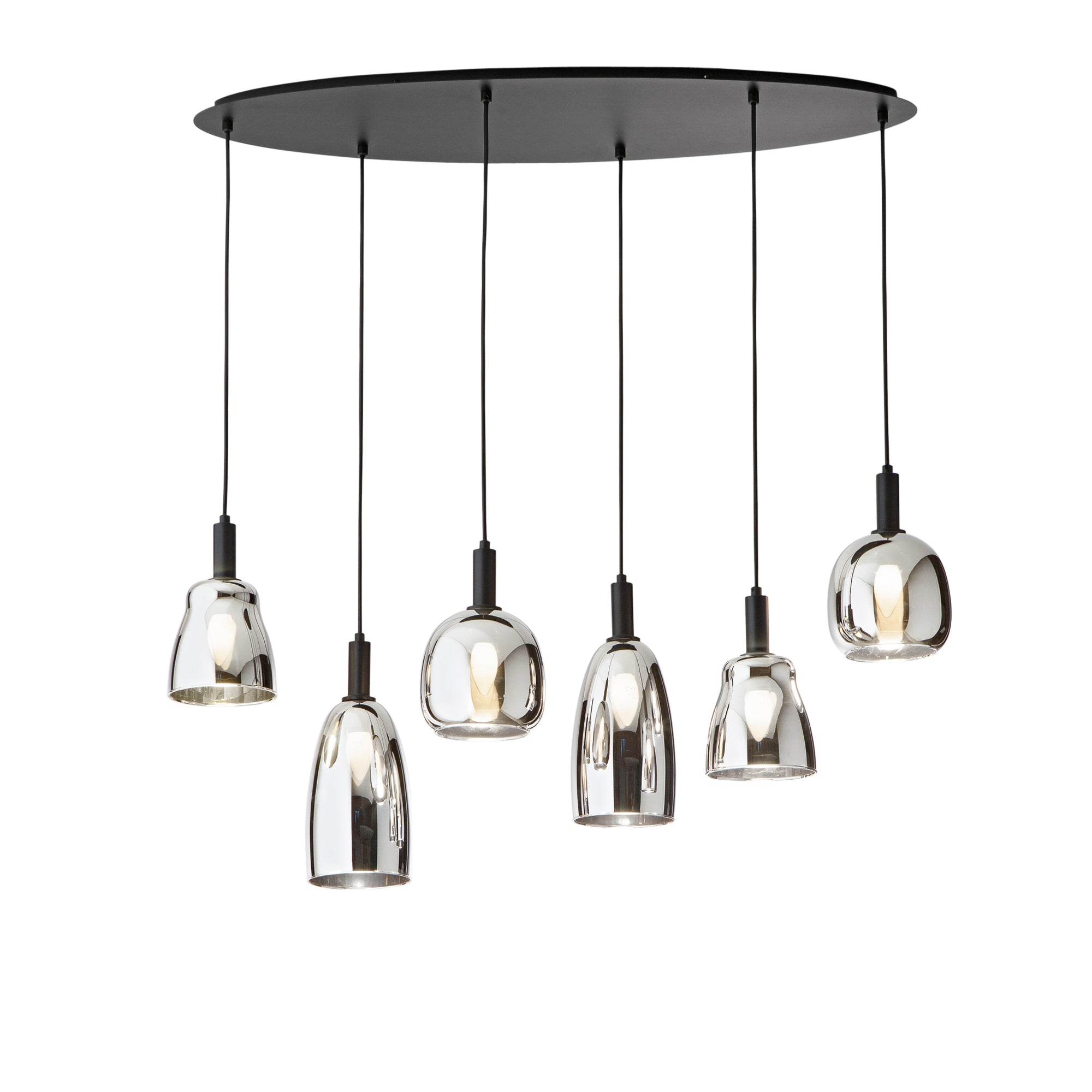 WEIZEN pendant 6 lights with black metal structure and chrome glass - Luce Ambiente e Design