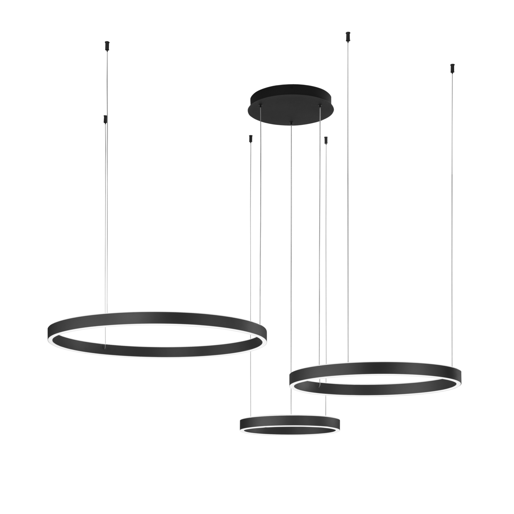 LED AKROBAT pendant in black metal with 3 dual-emission rings, CCT - Luce Ambiente e Design