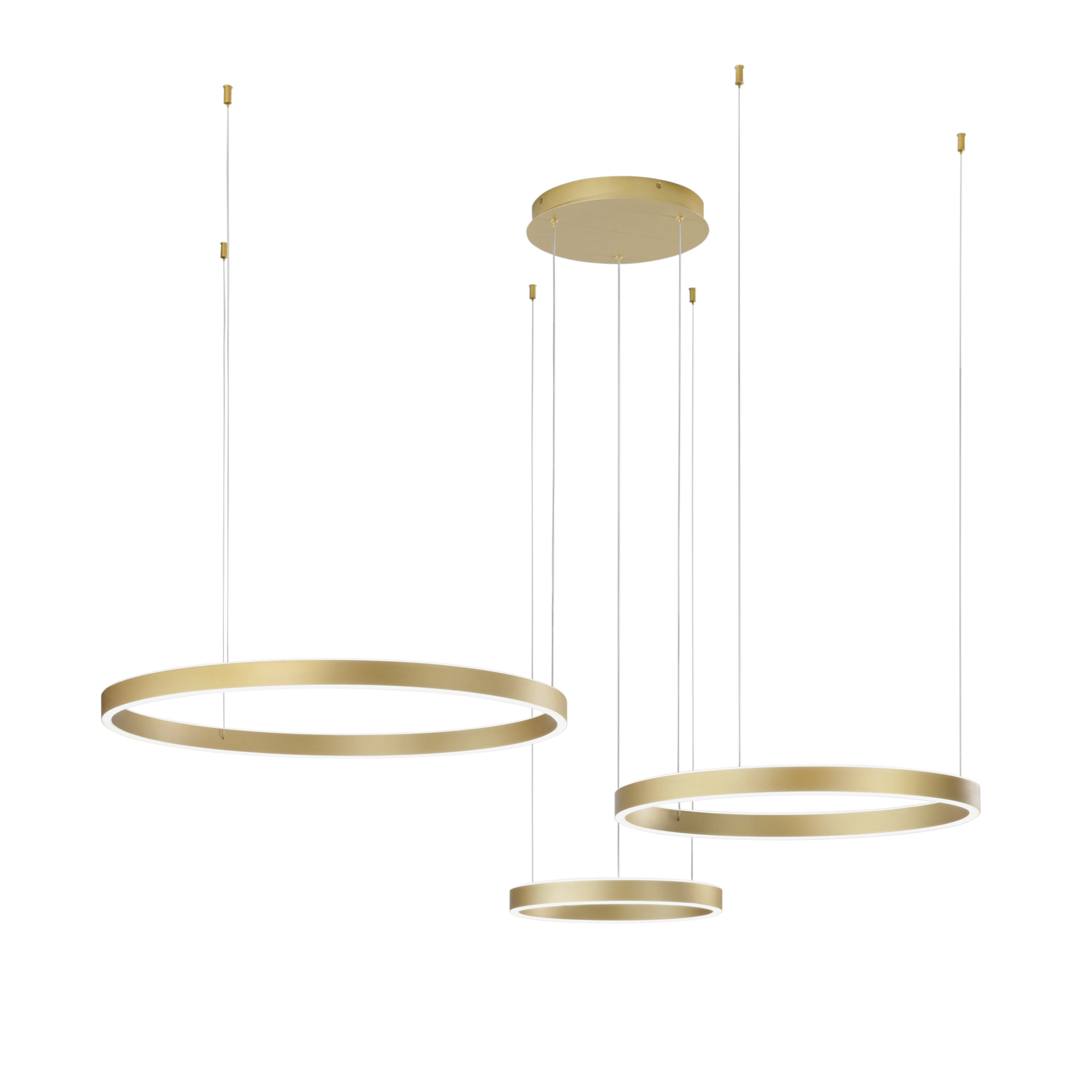 LED AKROBAT pendant in gold metal with 3 dual-emission rings, CCT - Luce Ambiente e Design