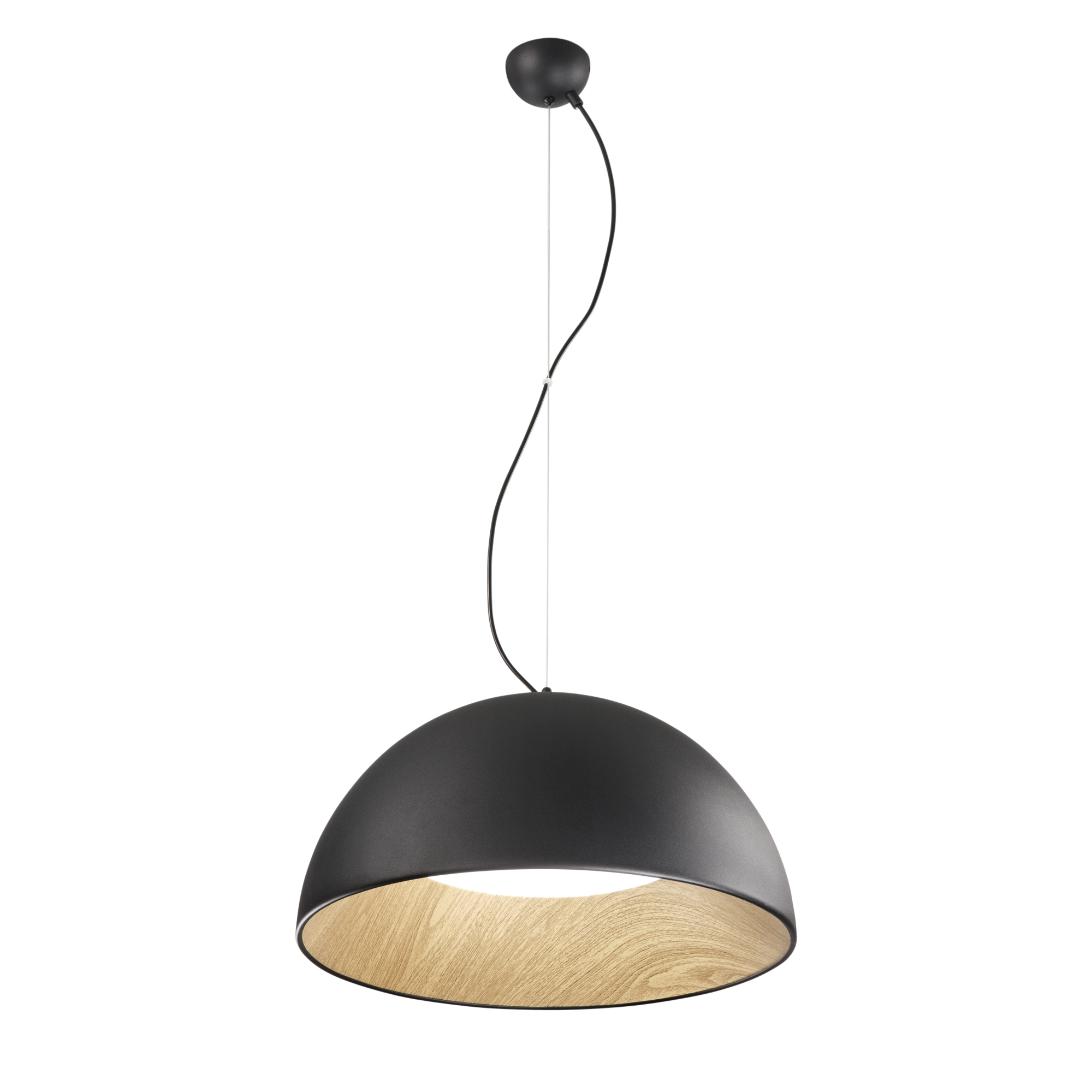 LED COCO pendant in black metal wood-effect interior Ø 50 cm, CCT - Luce Ambiente e Design