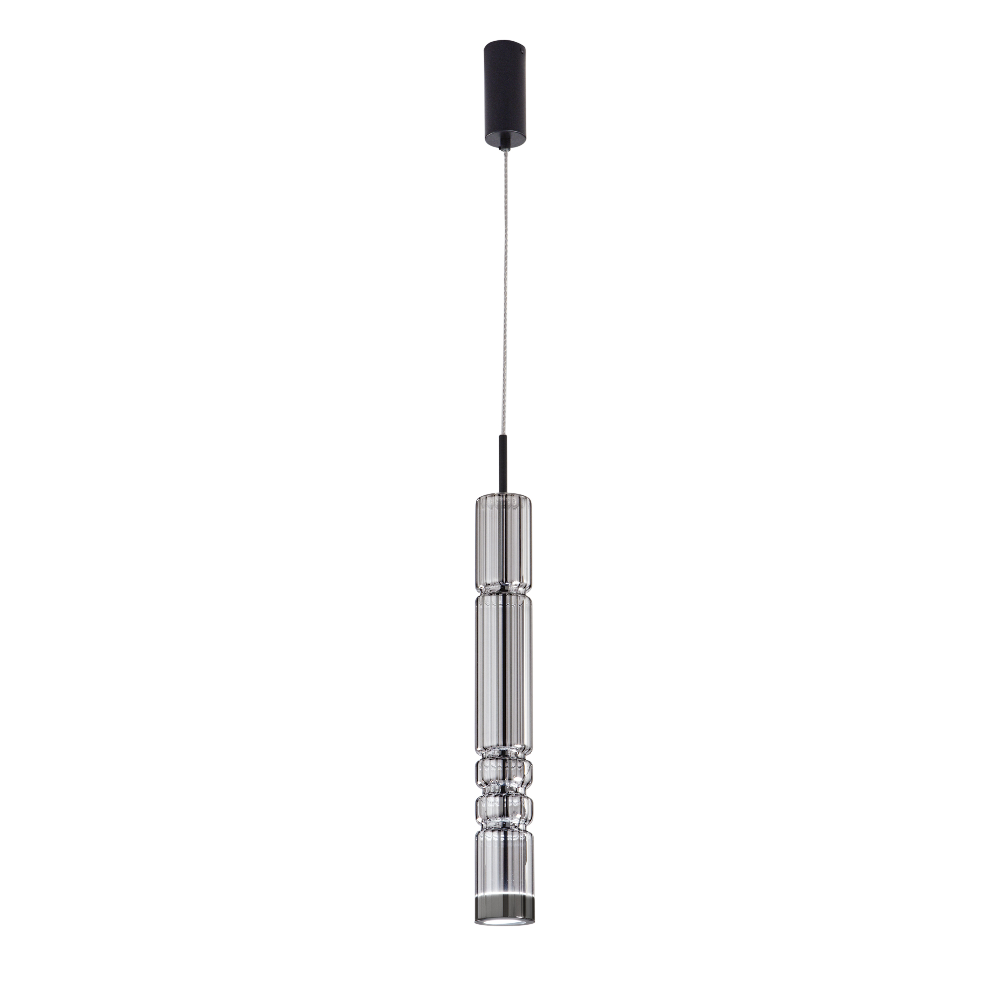 LED CROOKES pendant with metal structure covered in smoked blown glass - Luce Ambiente e Design