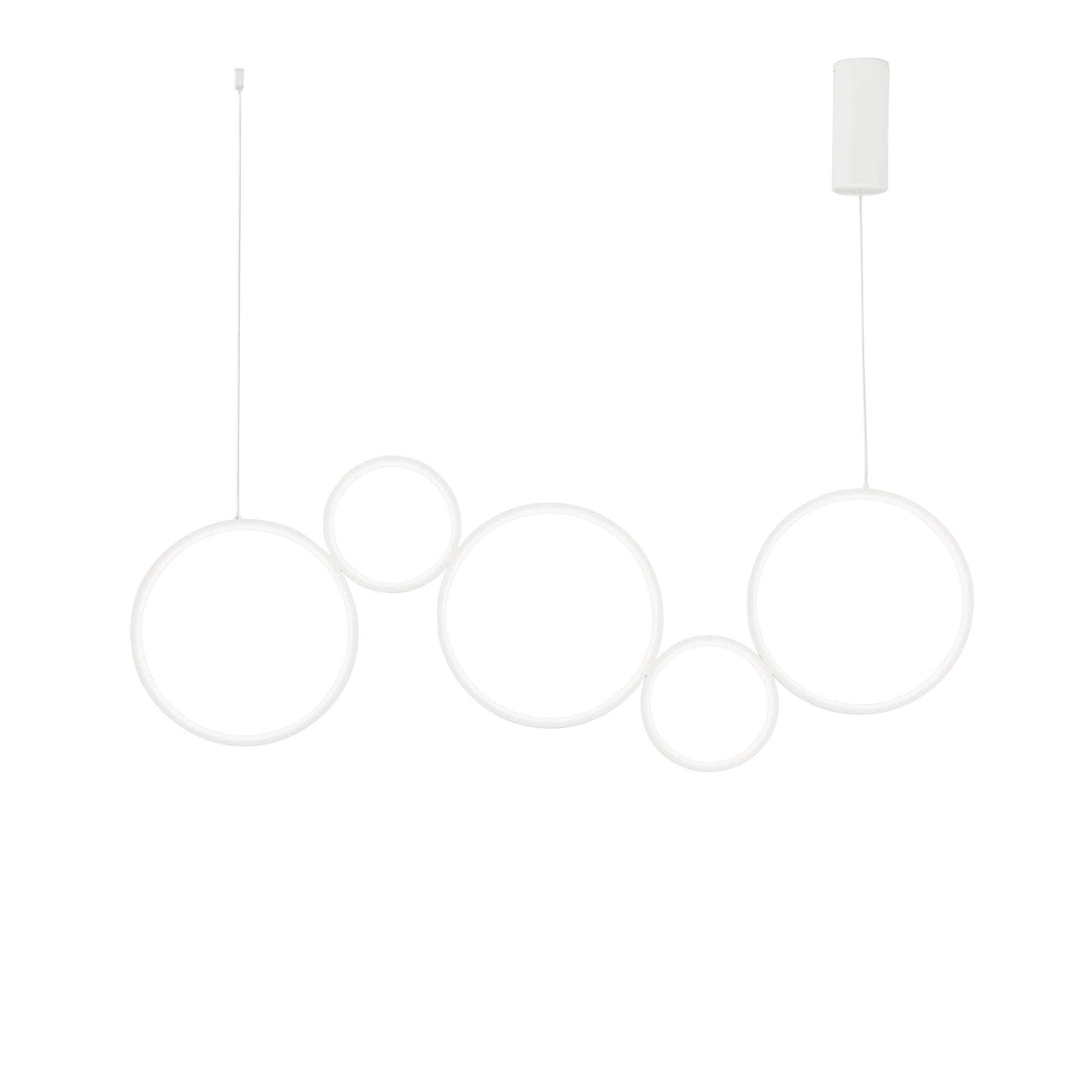 LED FREDY pendant in white aluminium with 5 silicone diffusers, CCT - Luce Ambiente e Design