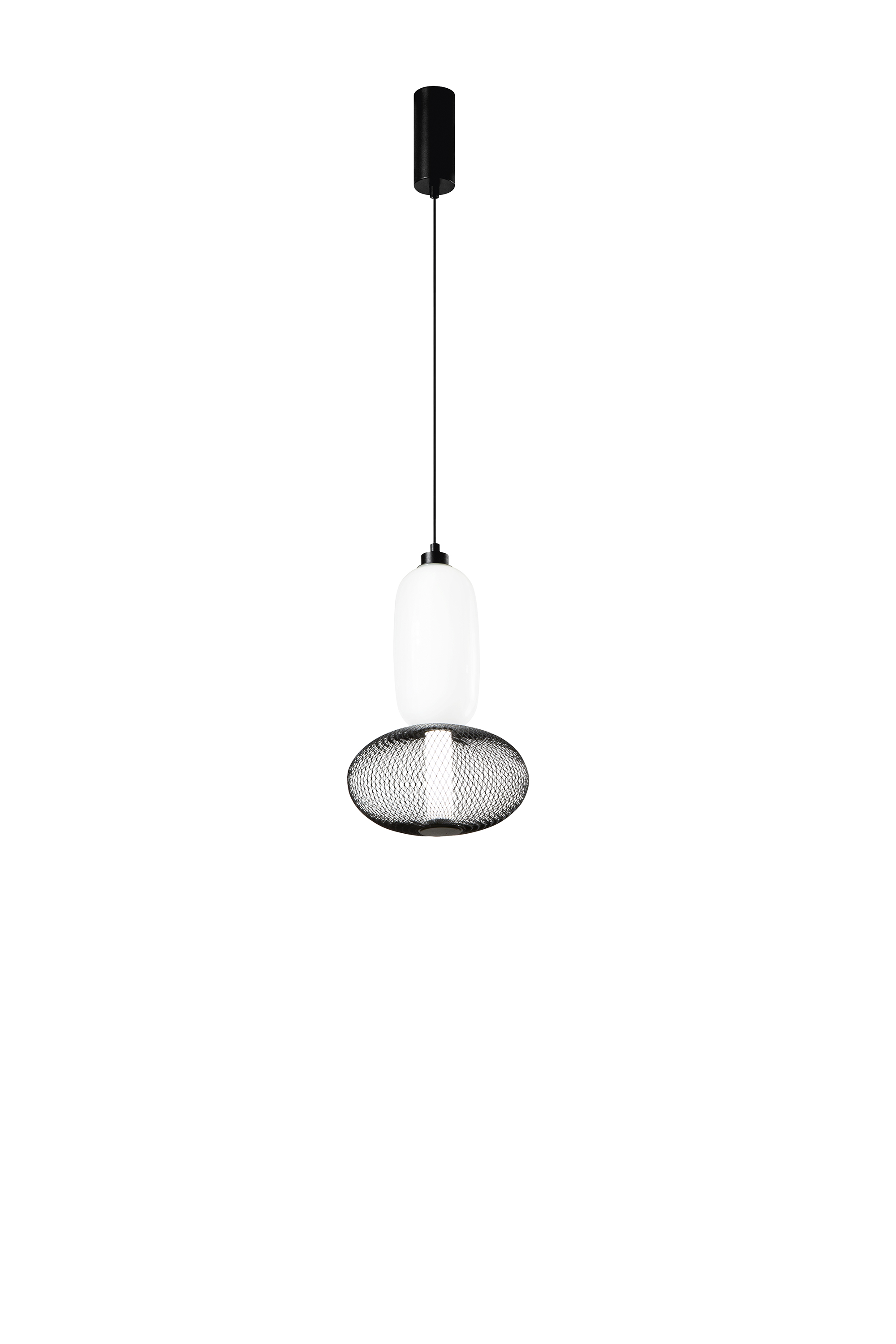INKAS pendant light in blown glass with 1 black metal diffuser, CCT - Luce Ambiente e Design