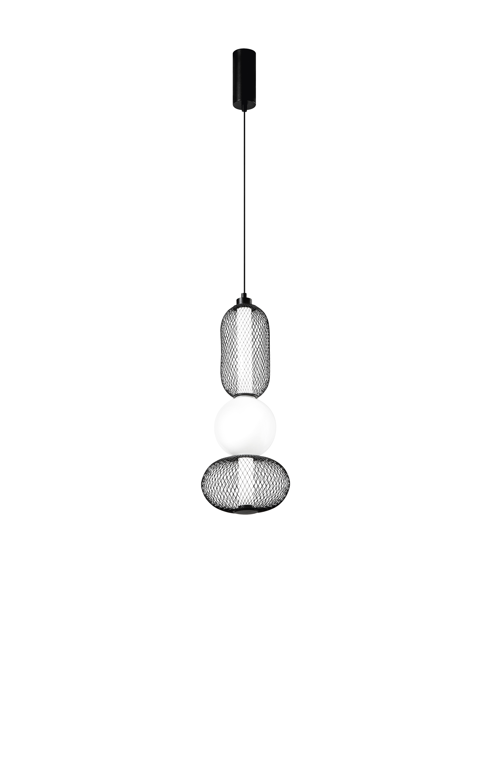 INKAS pendant light in blown glass with 2 black metal diffusers, CCT - Luce Ambiente e Design