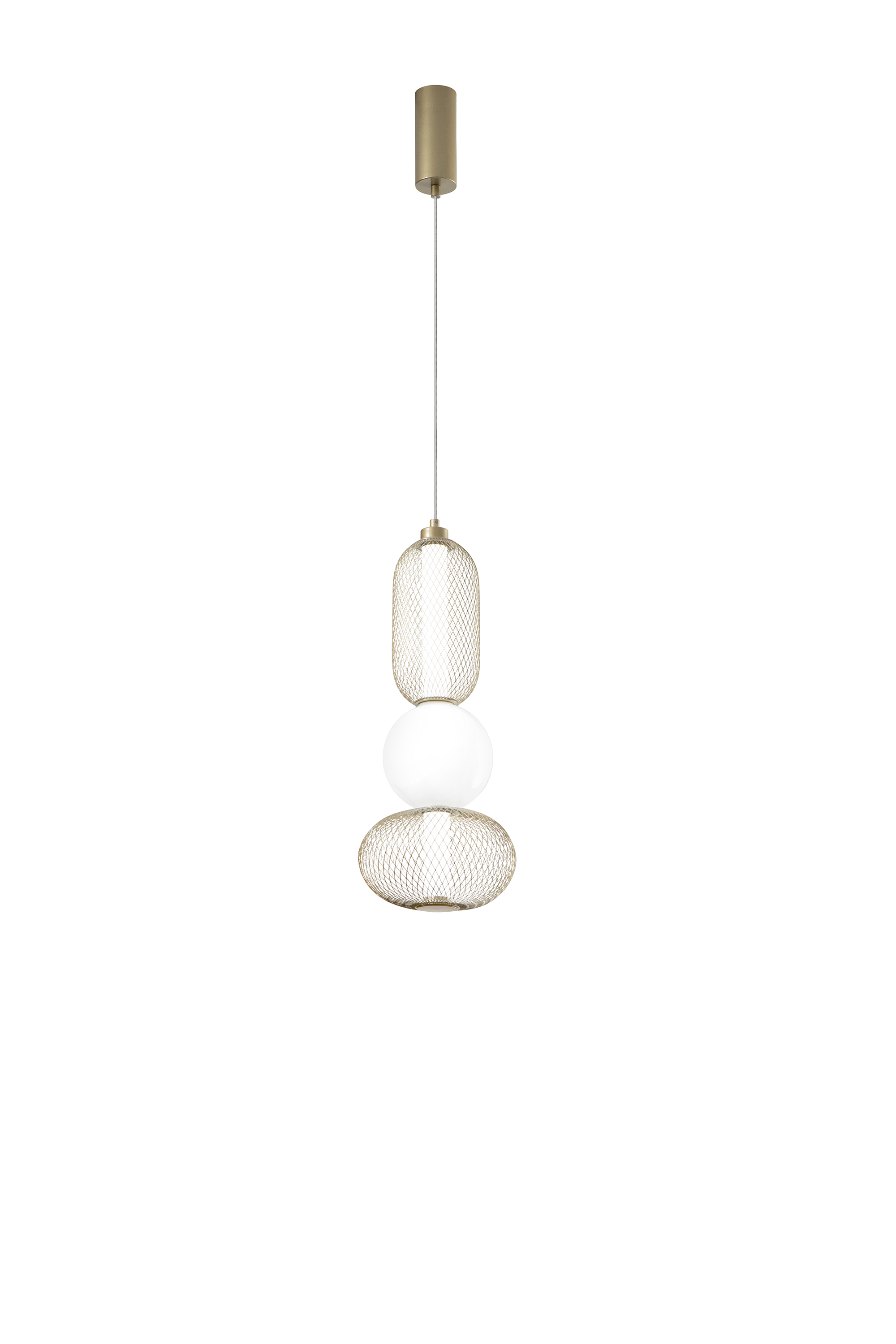 INKAS pendant light in blown glass with 2 gold metal diffusers, CCT - Luce Ambiente e Design