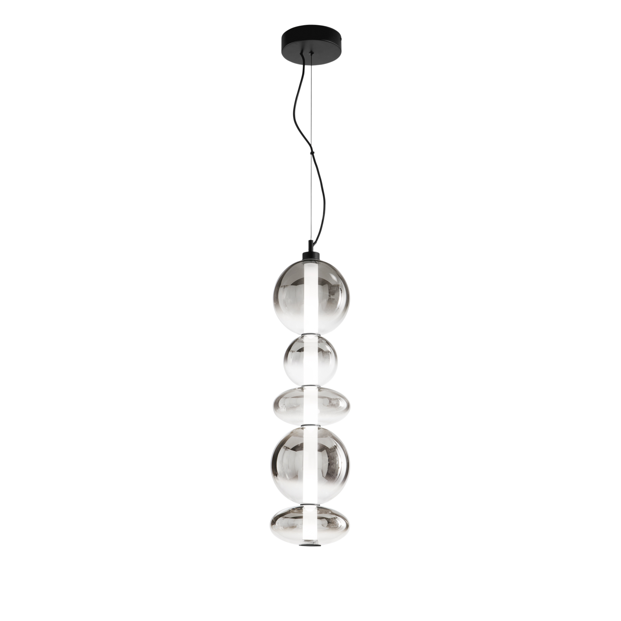 LED KEMET pendant in black metal with 5 smoked glass diffusers 3000K - Luce Ambiente e Design