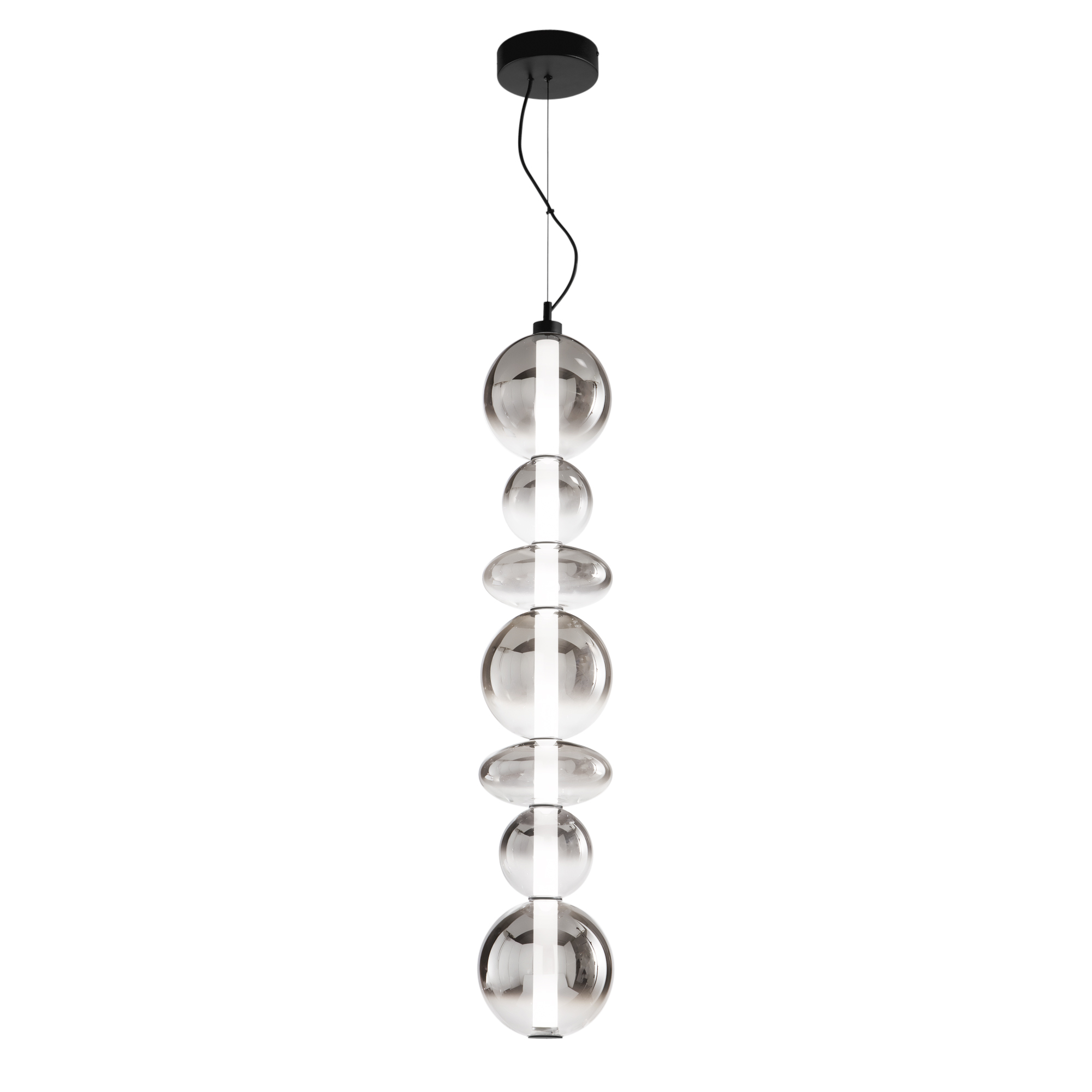 LED KEMET pendant in black metal with 7 smoked glass diffusers 3000K - Luce Ambiente e Design