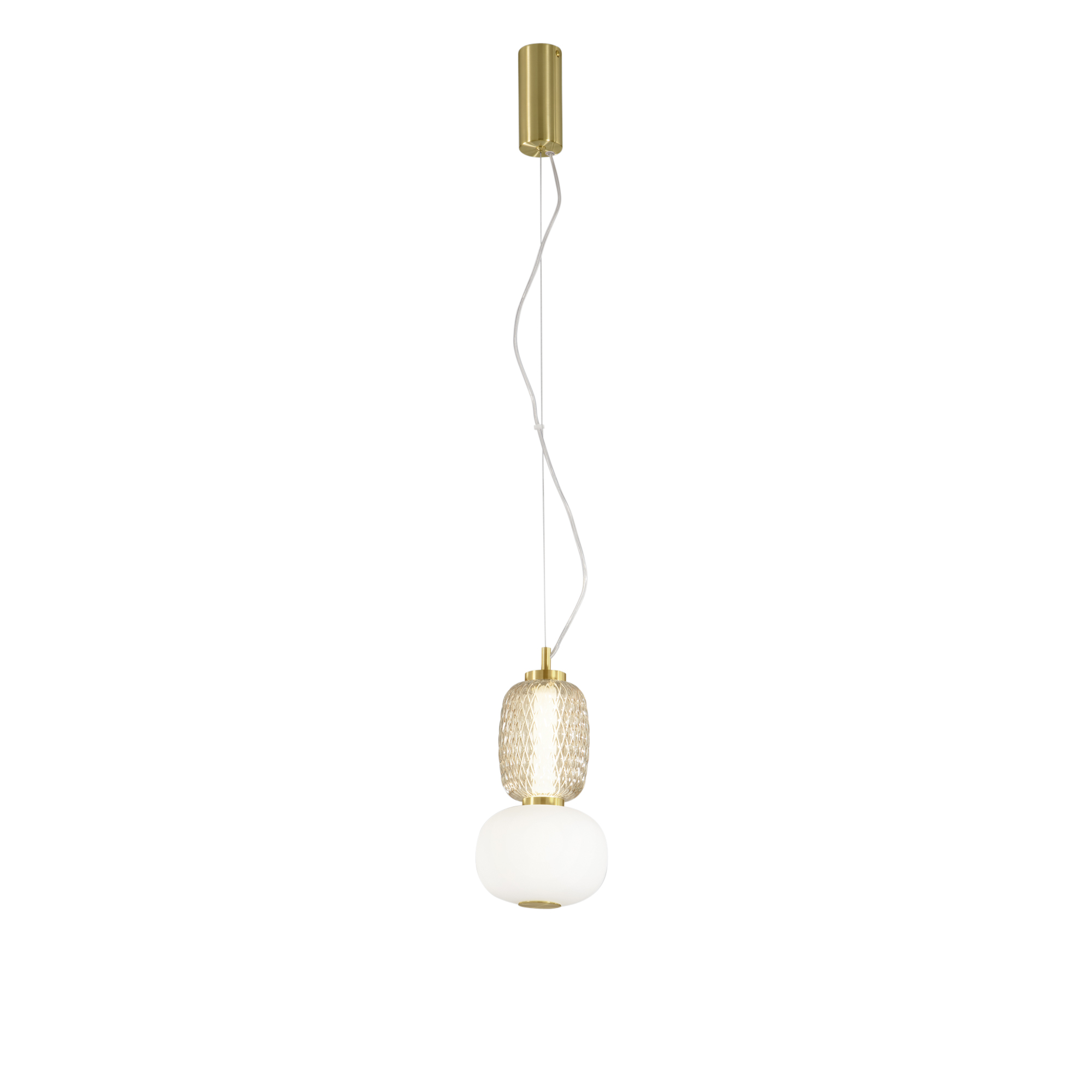 LED TOTEM pendant in gold metal with 1 white and amber diffuser 3000K - Luce Ambiente e Design