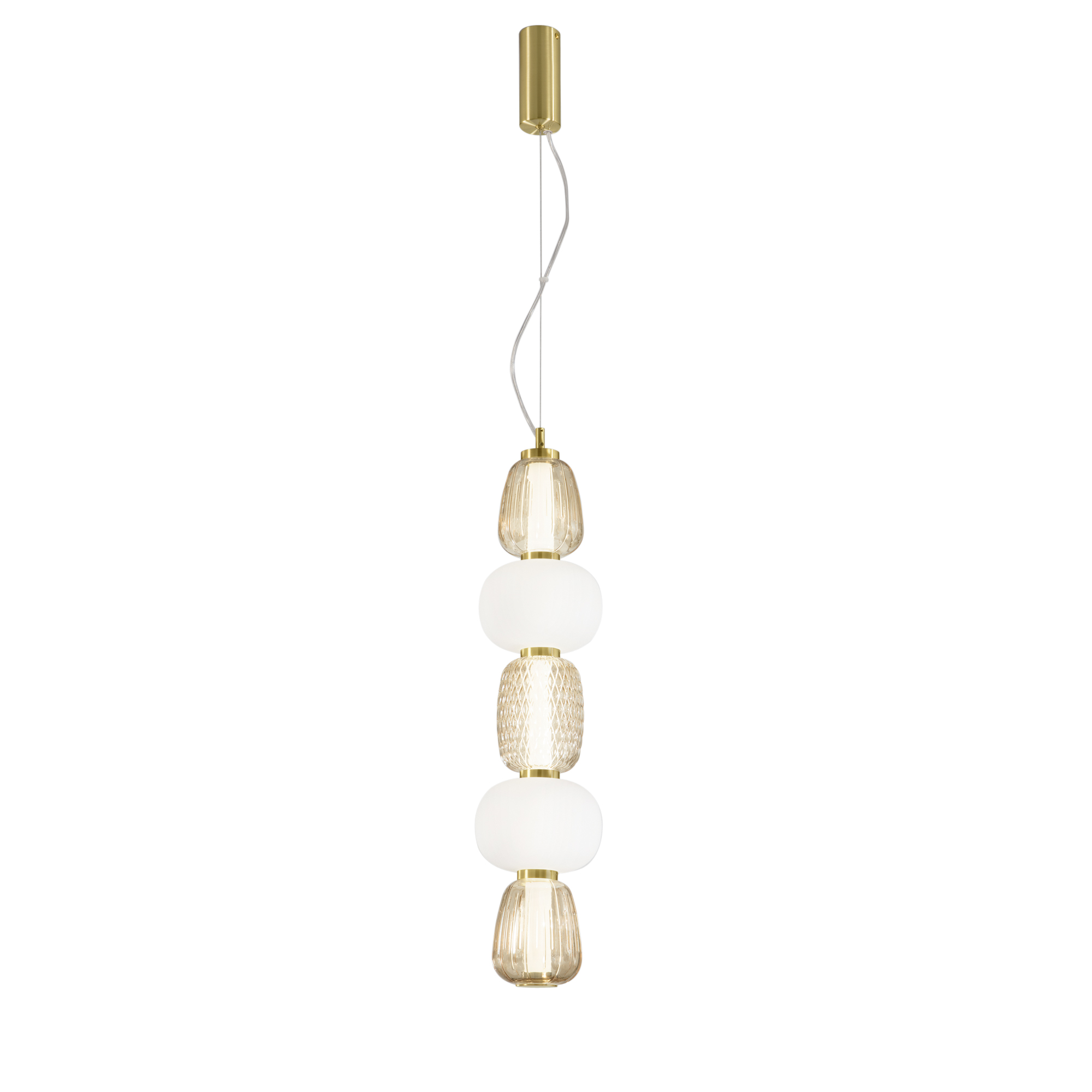 LED TOTEM pendant in gold metal with 3 white and amber diffusers 3000K - Luce Ambiente e Design
