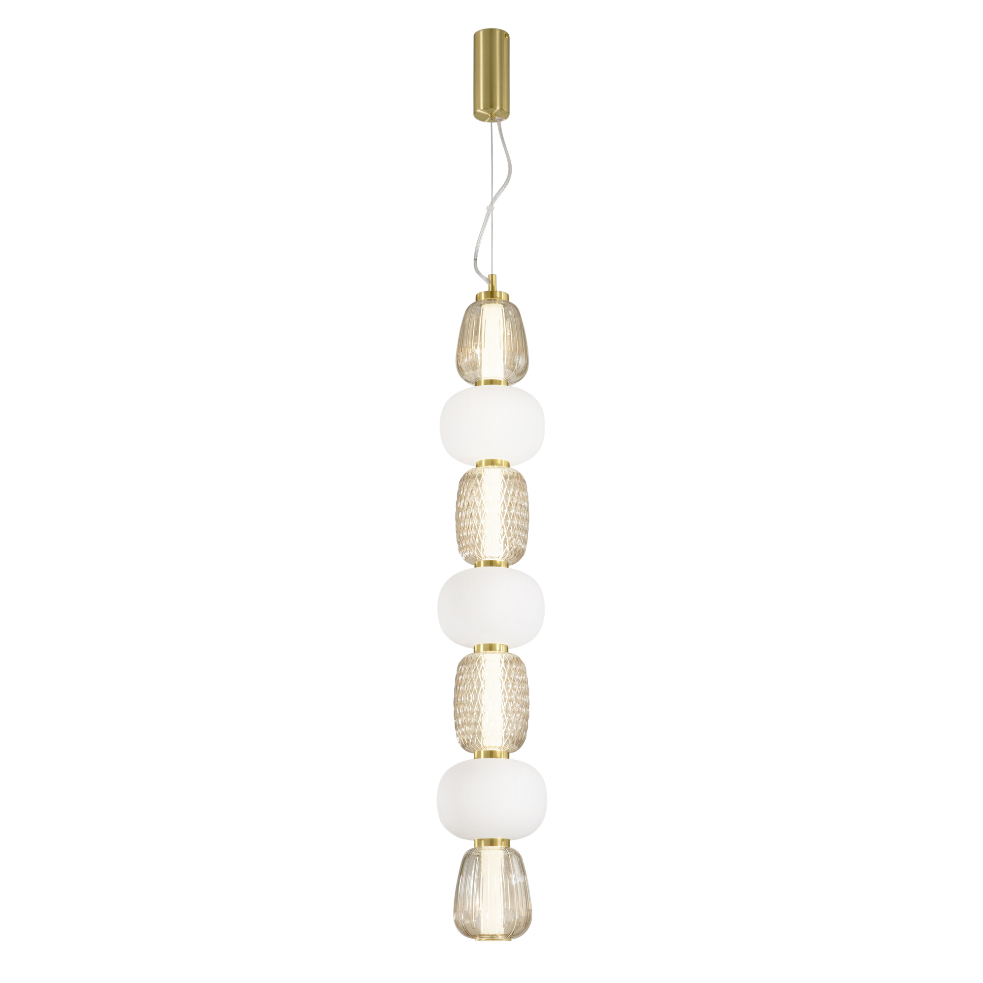 LED TOTEM pendant in gold metal with 4 white and amber diffusers 3000K - Luce Ambiente e Design