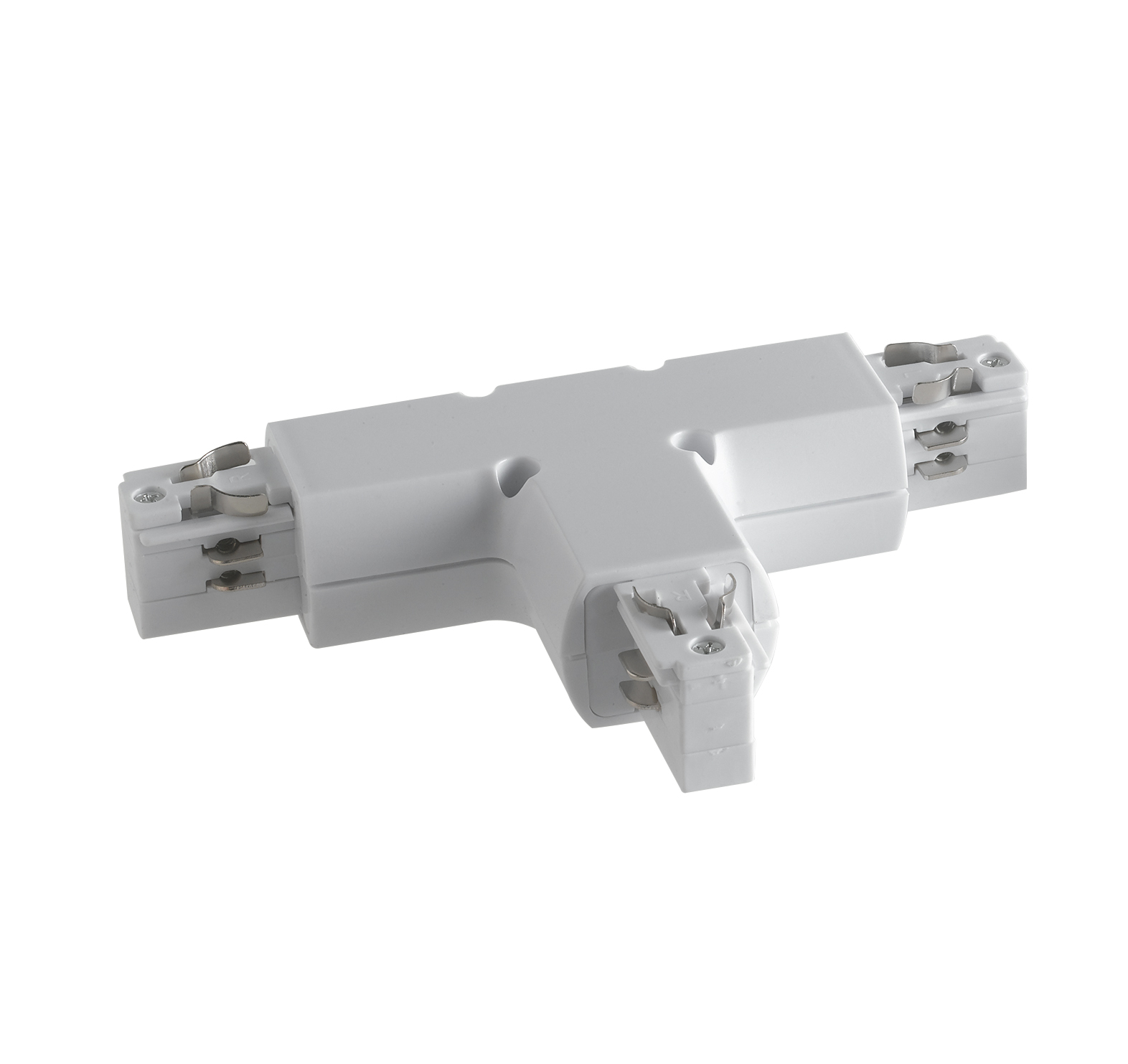 White right T connector for track rails L N input + earth wire for three-phase circuit - Intec