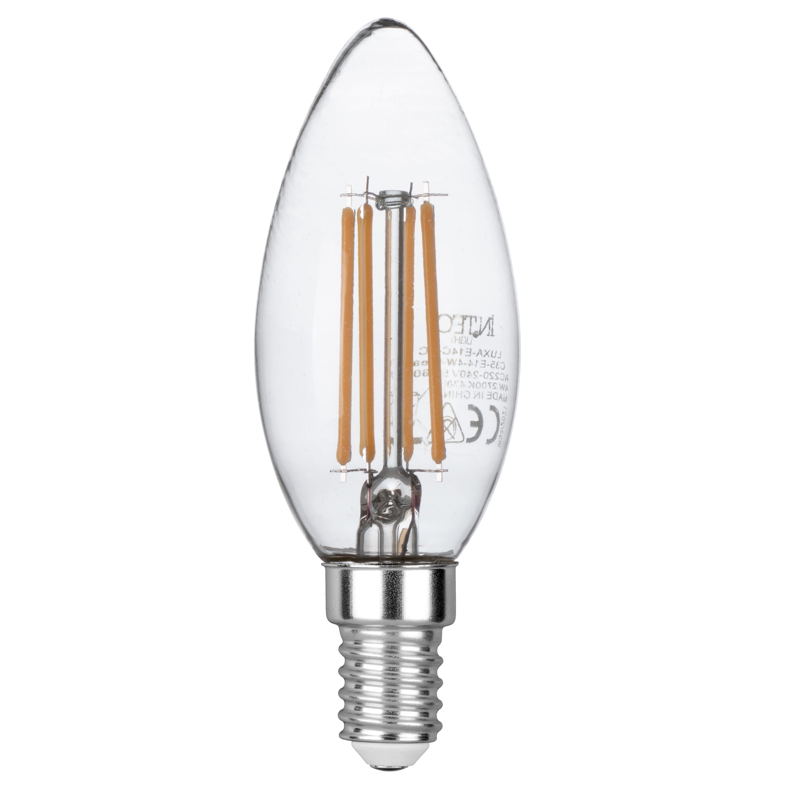 Dimmable LED bulb E14 transparent Candle COB filament 4W 400lm 4000K - Intec bulbs