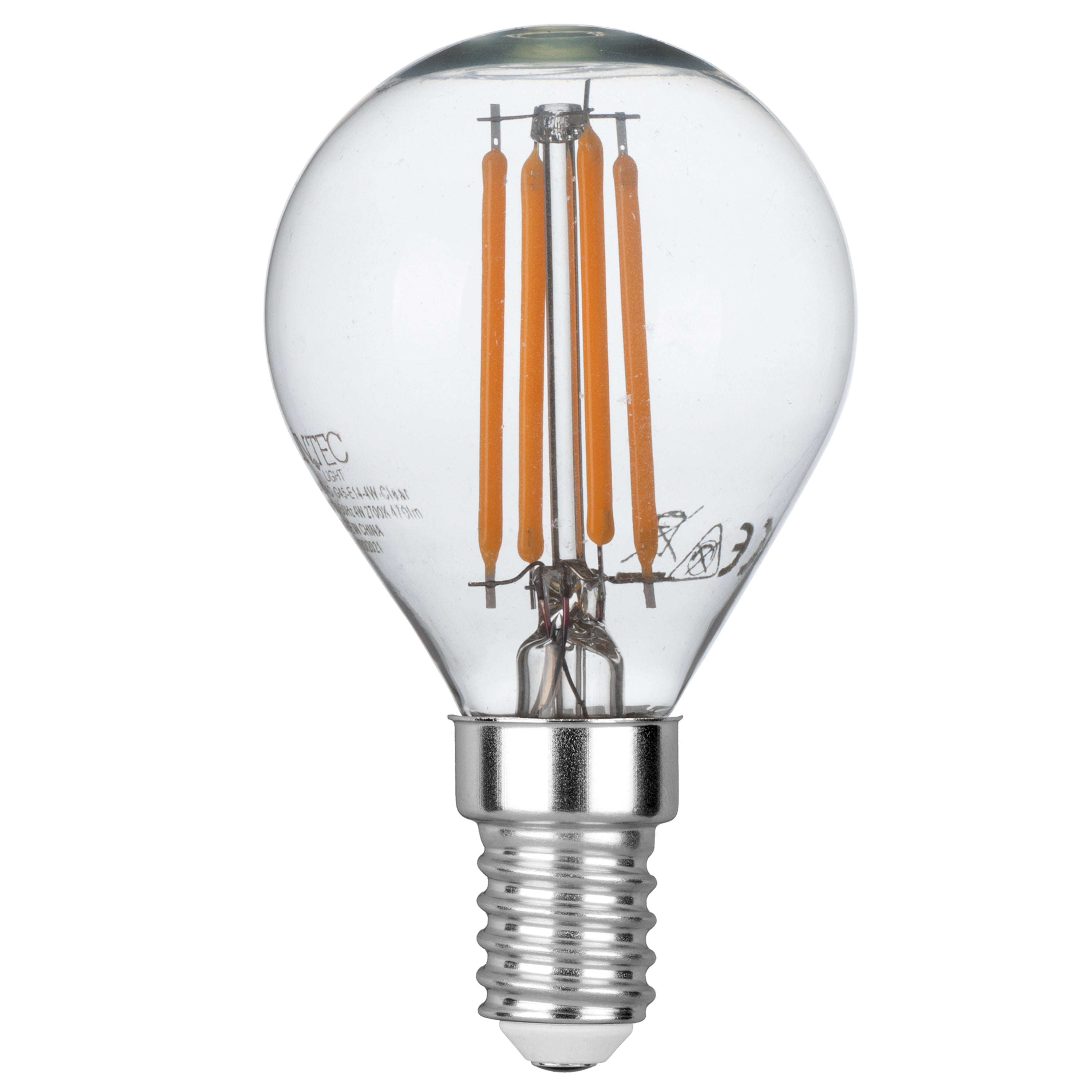 LED bulb E14 Globe G45 transparent COB filament 4W 470lm 4000K - Intec bulbs