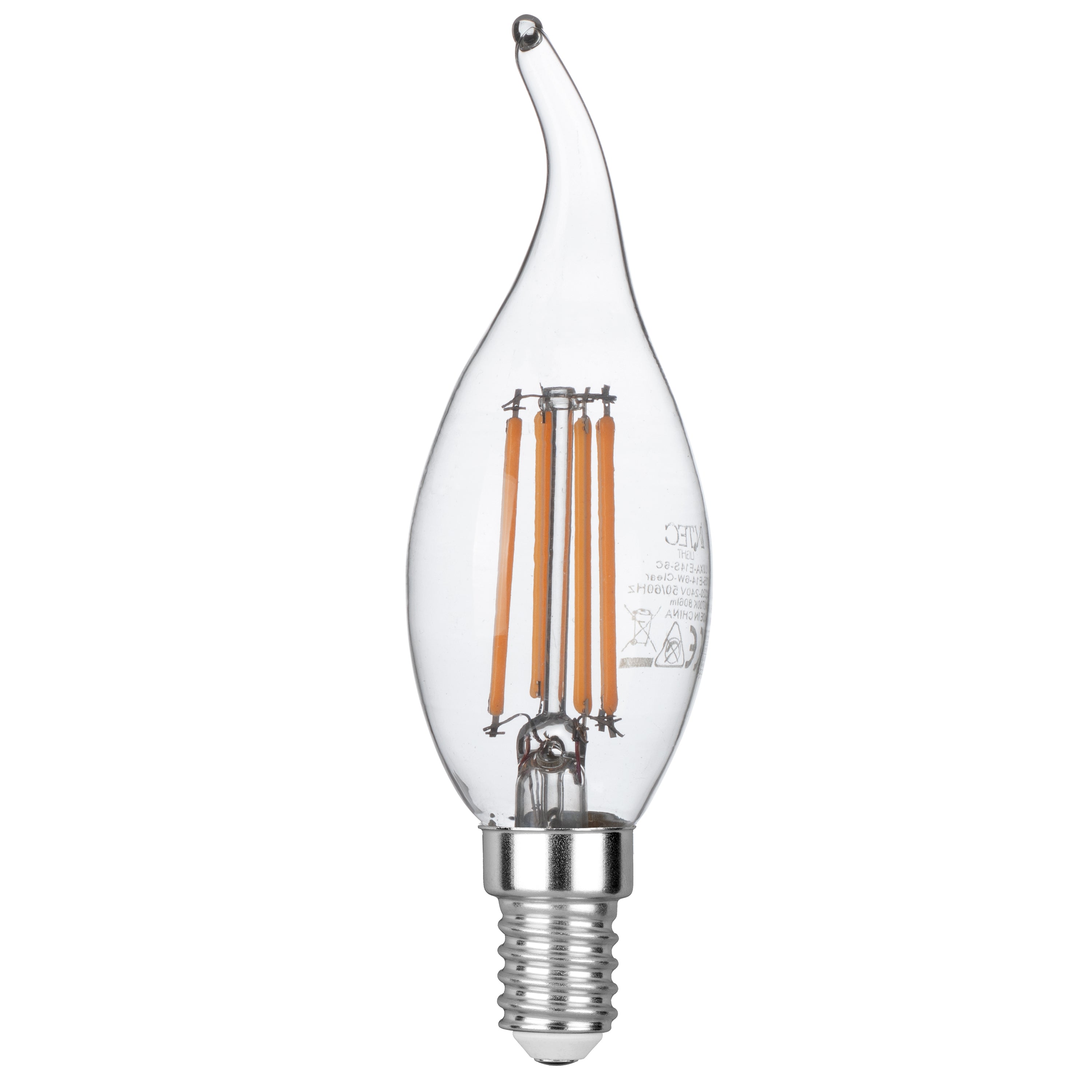 LED bulb E14 Curved Candle transparent COB filament 6W 806lm 6500K - Intec bulbs