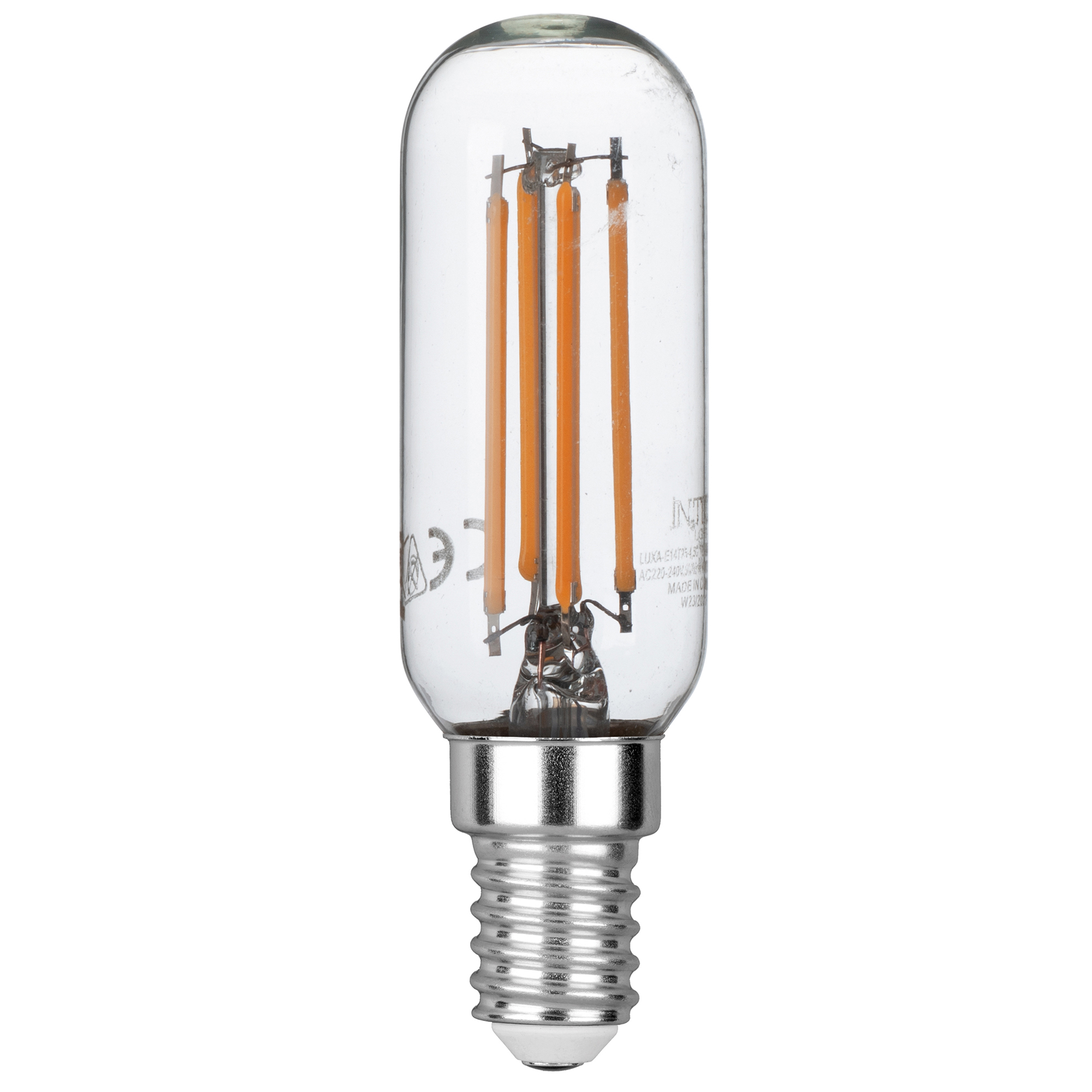 LED bulb E14 Tubular T25 transparent COB filament 4.5W 470lm 6500K - Intec bulbs