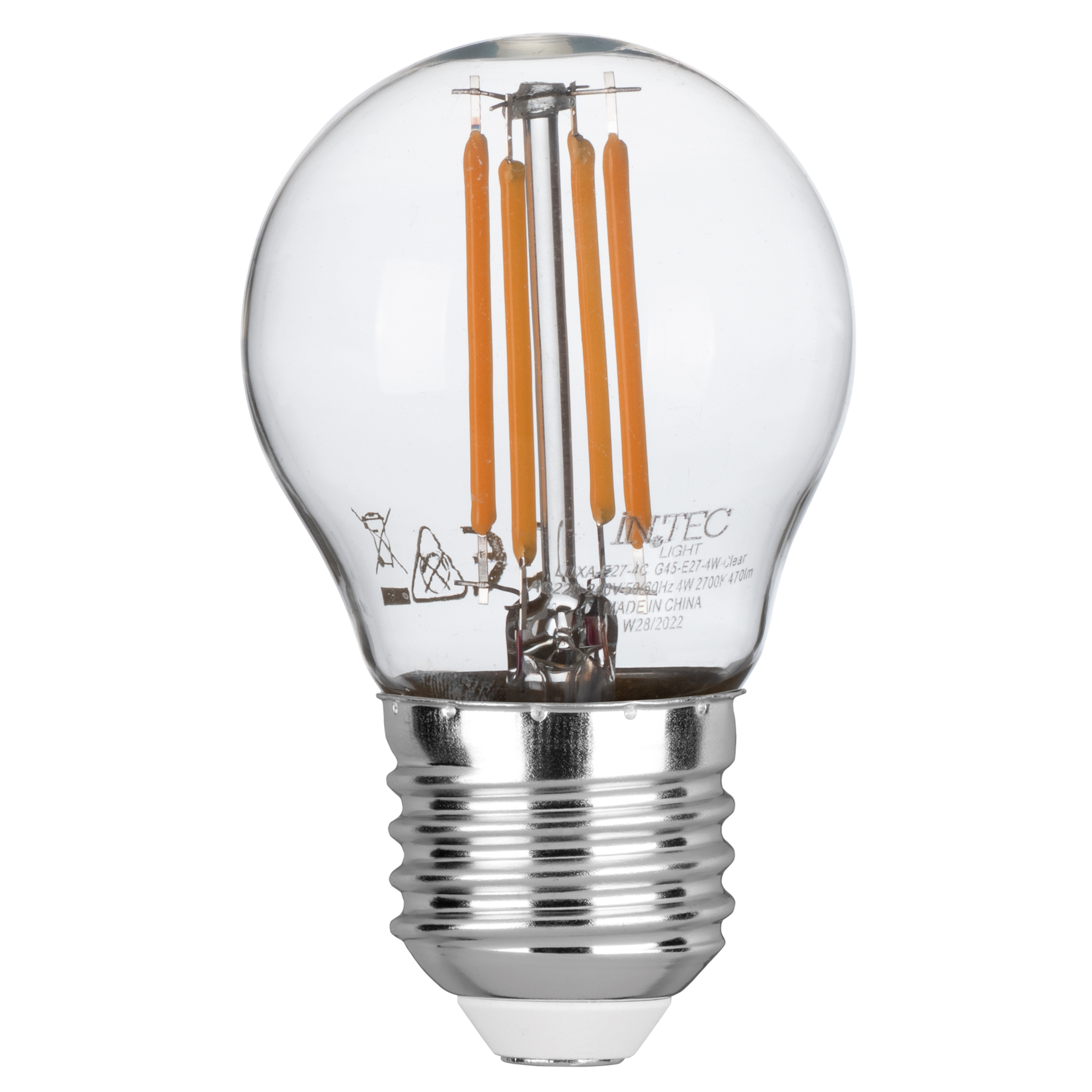 LED bulb E27 transparent COB filament 4W 470lm 2700K - Intec bulbs