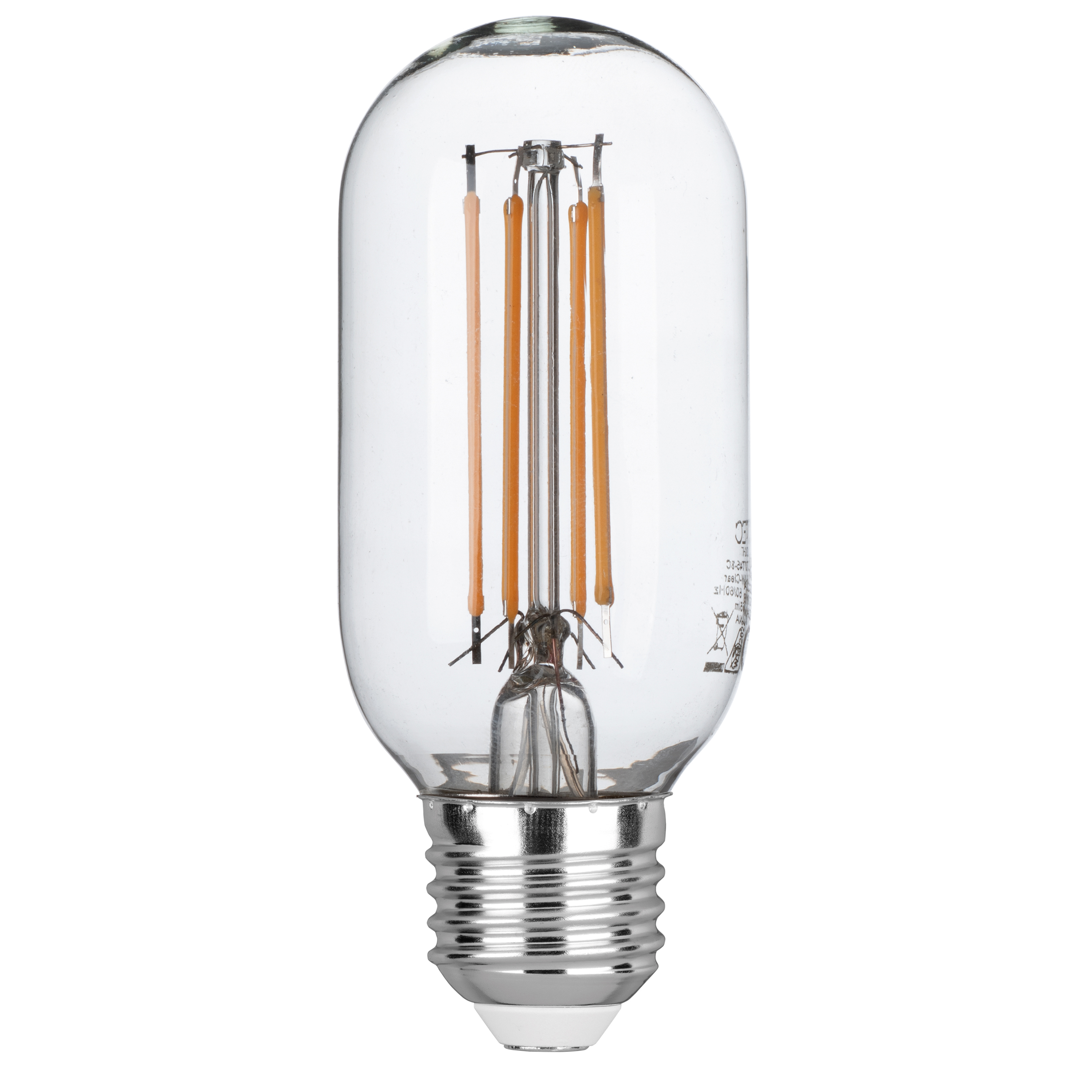 LED bulb E27 Tubular T45 transparent COB filament 8W 1055lm 2700K - Intec bulbs