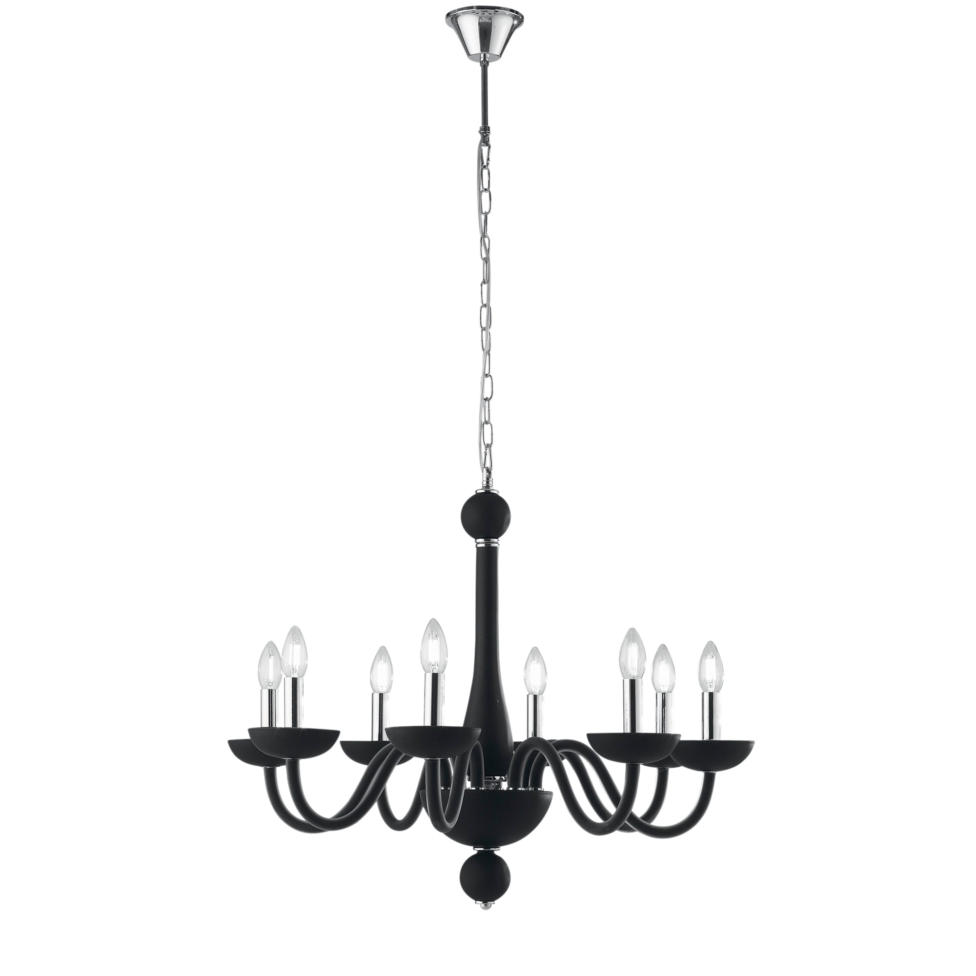 LAMPADARIO ALFIERE NERO/CROMO 8XE14 74X178CM - Luce Ambiente e Design
