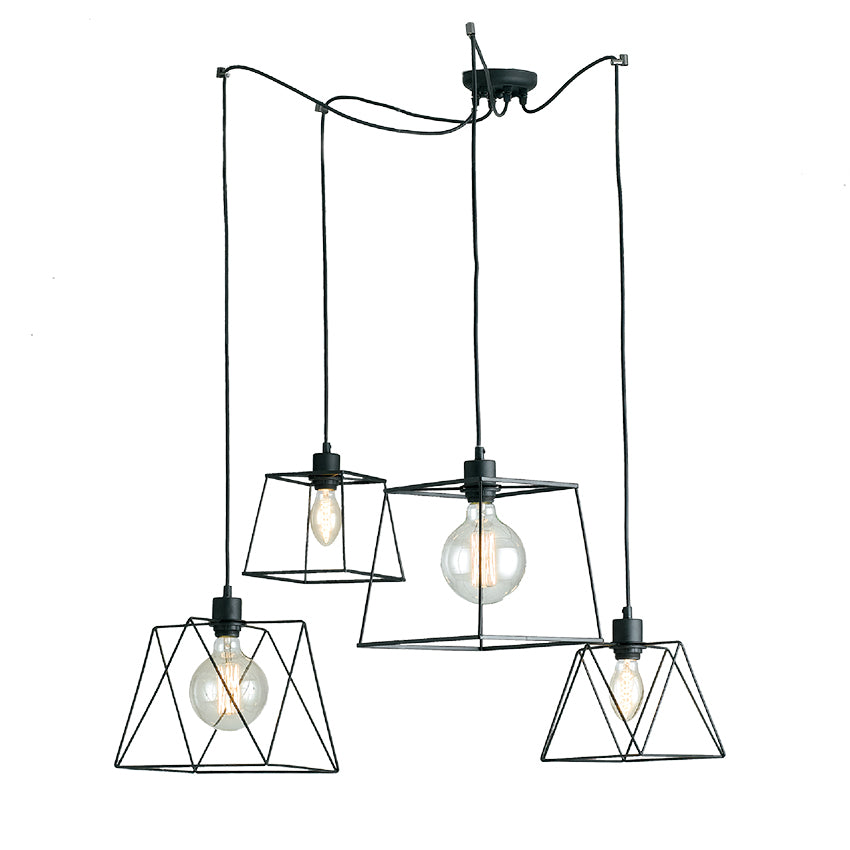 SOSPENSIONE BROOKLYN POLIGONALE NERA 4XE27 250CM - Luce Ambiente e Design