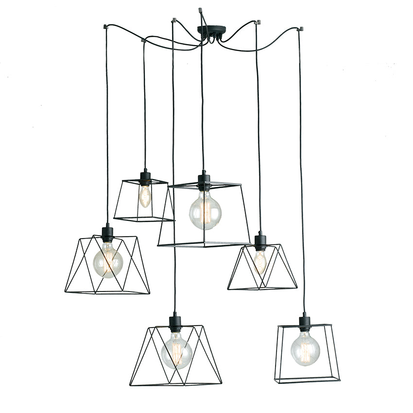 SOSPENSIONE BROOKLYN POLIGONALE NERA 6XE27 250CM - Luce Ambiente e Design