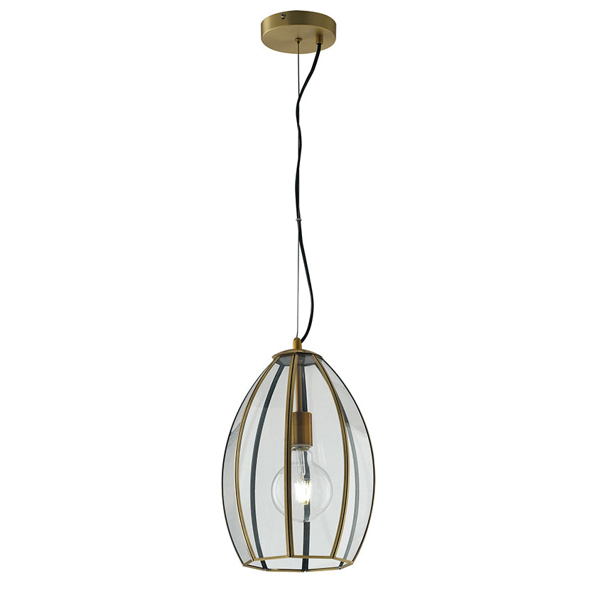 SOSPENSIONE CHESTER RASPARENTE/OTTONE 1XE27 23X23X130CM - Luce Ambiente e Design