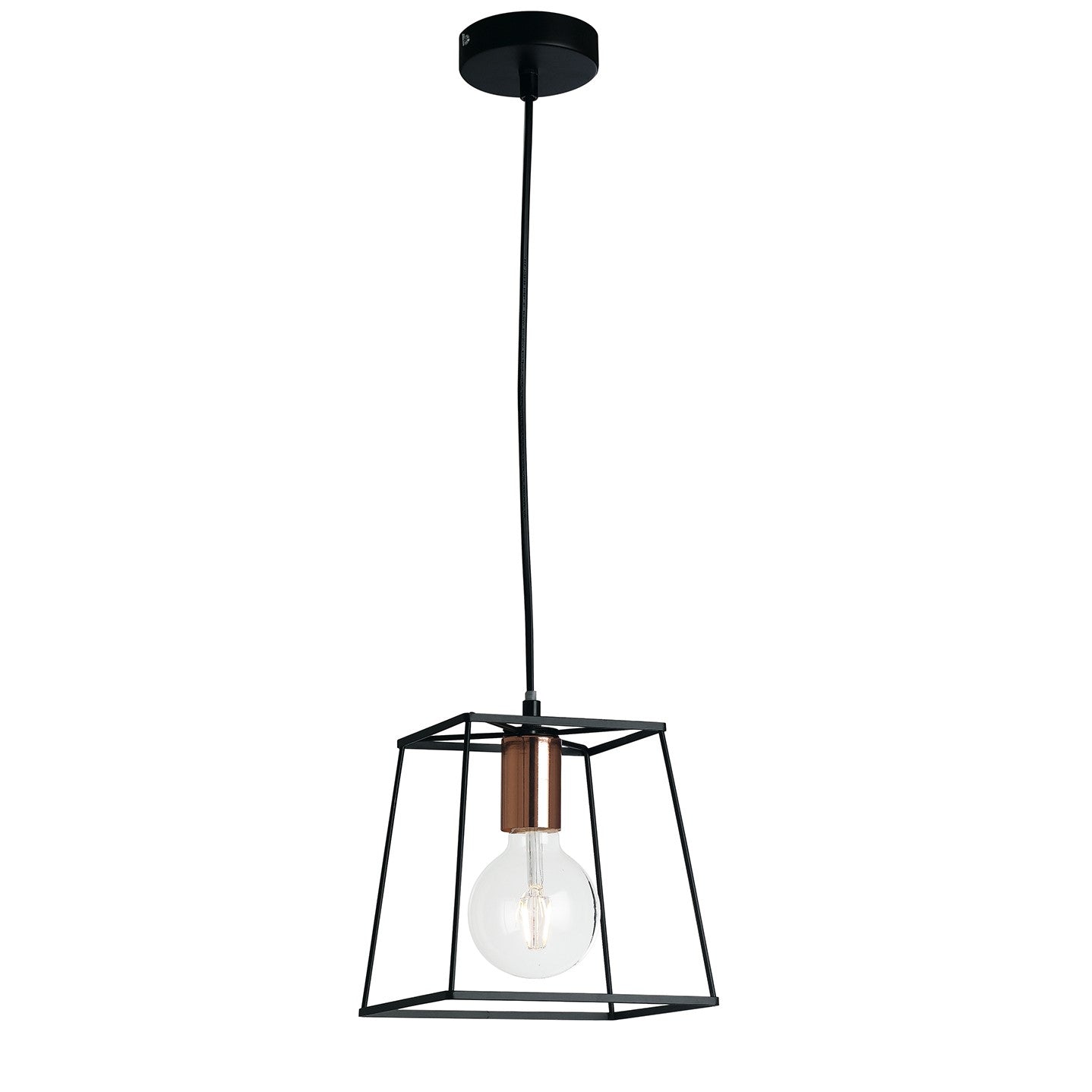 SOSPENSIONE HARLEM NERA/RAME 1XE27 22X22X120CM - Luce Ambiente e Design