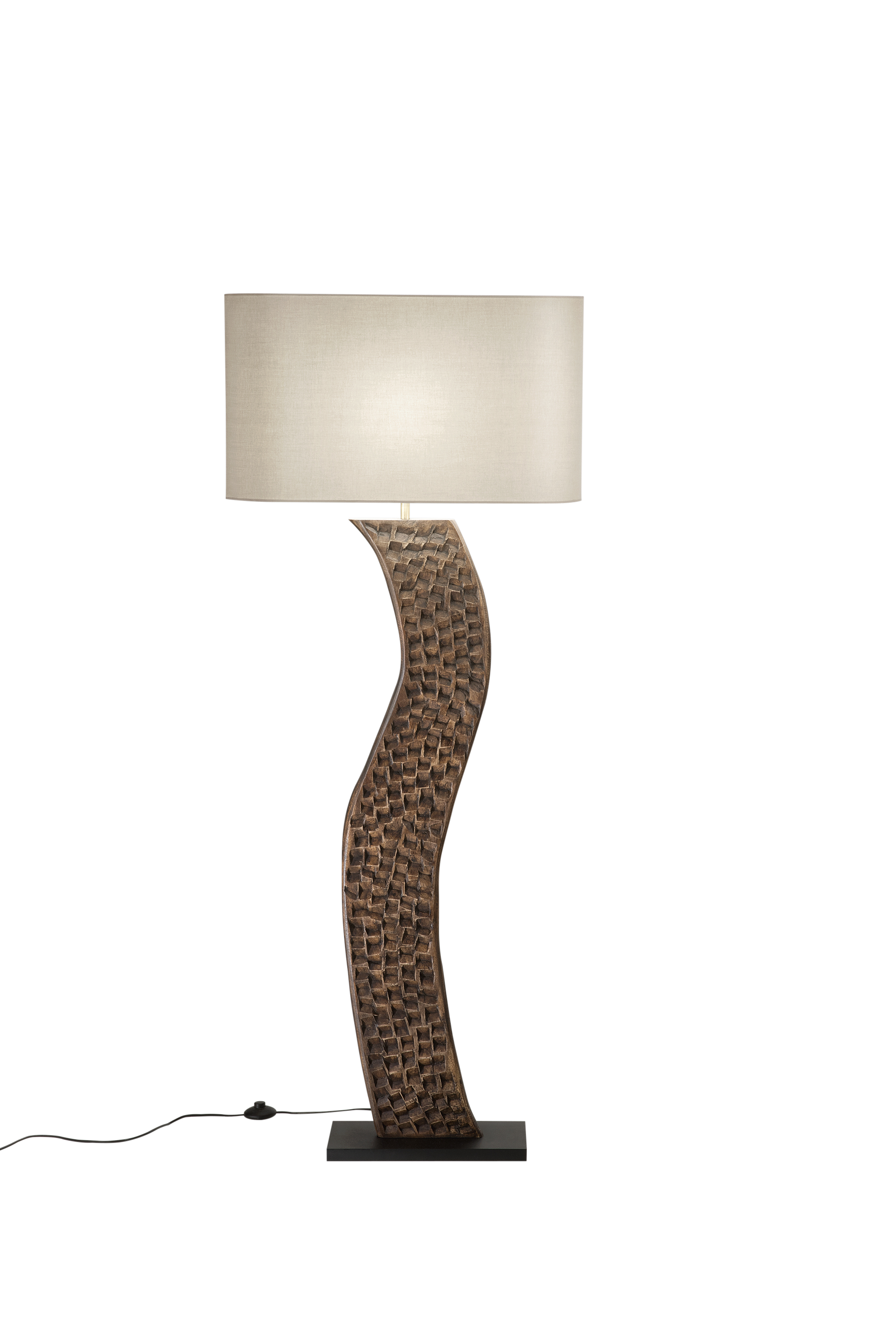 Acacia floor lamp in carved wood - Luce Ambiente e Design
