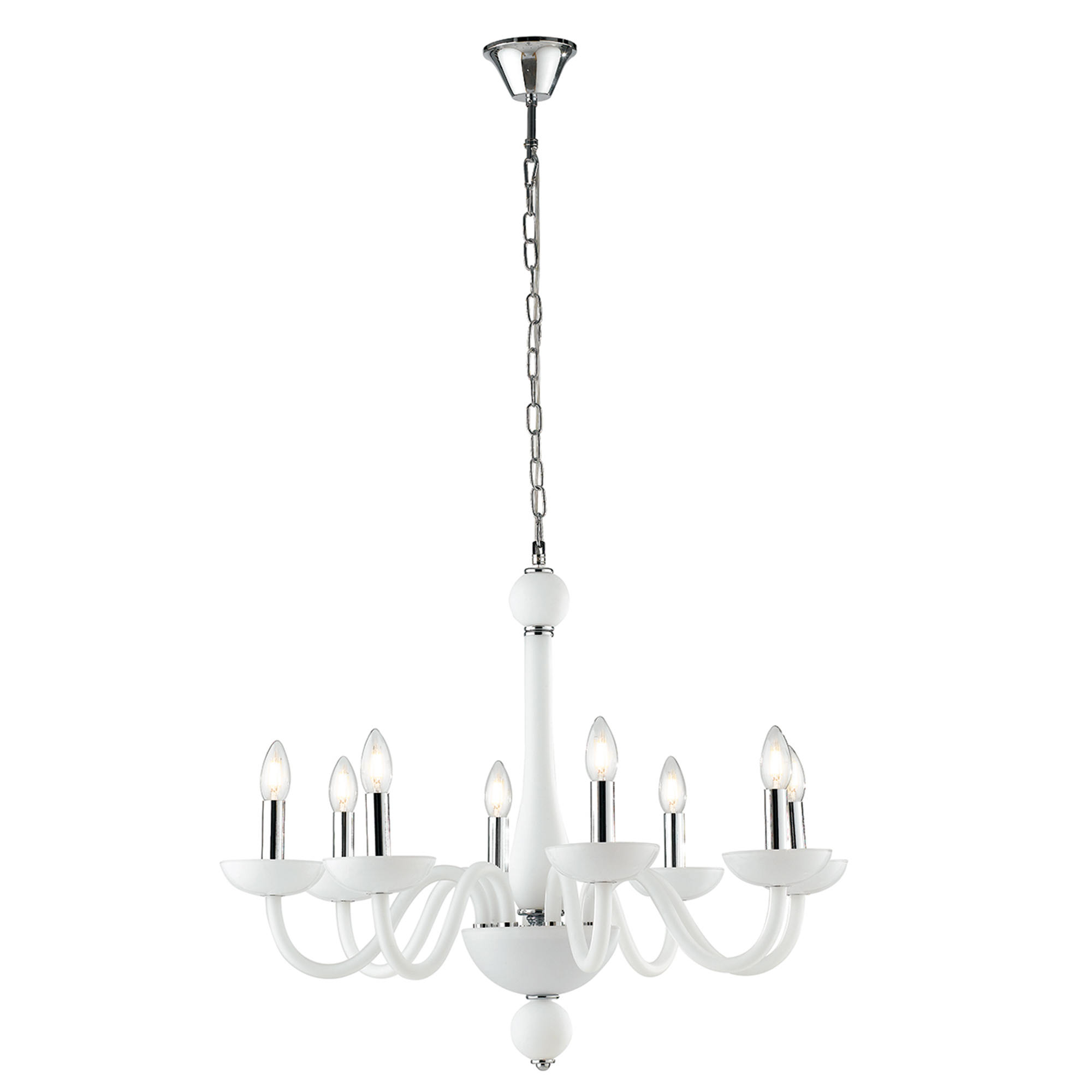 LAMPADARIO ALFIERE BIANCO/CROMO 8XE14 74X178CM - Luce Ambiente e Design
