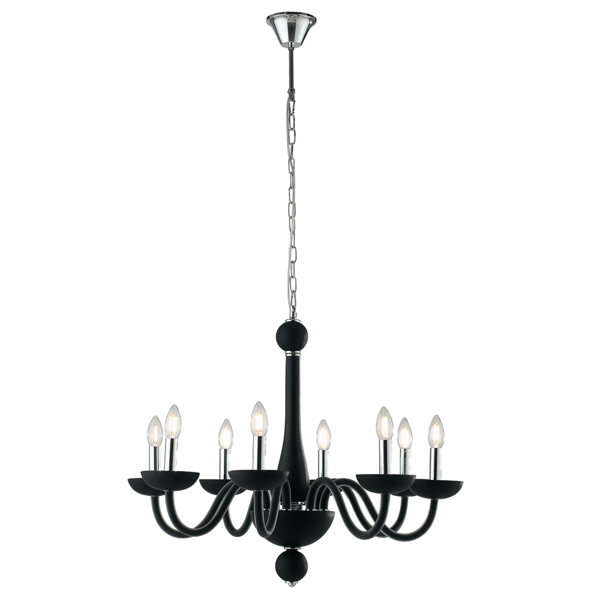 LAMPADARIO ALFIERE NERO/CROMO 8XE14 74X178CM - Luce Ambiente e Design
