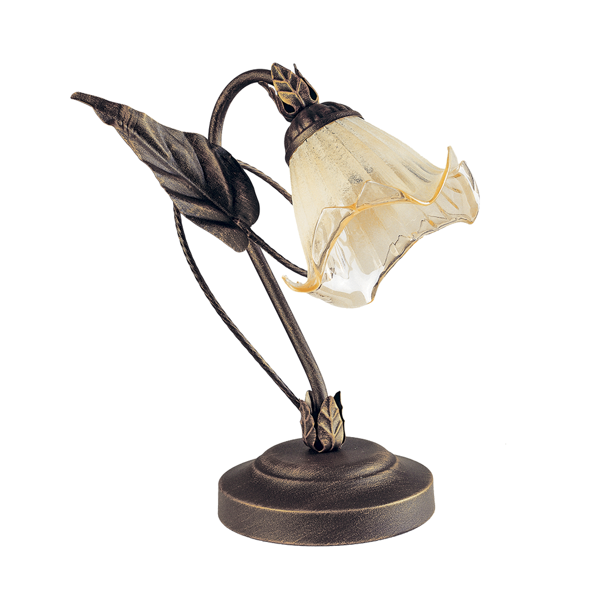 AUTUNNO table lamp in brown metal and glass with leaf decoration - Luce Ambiente e Design