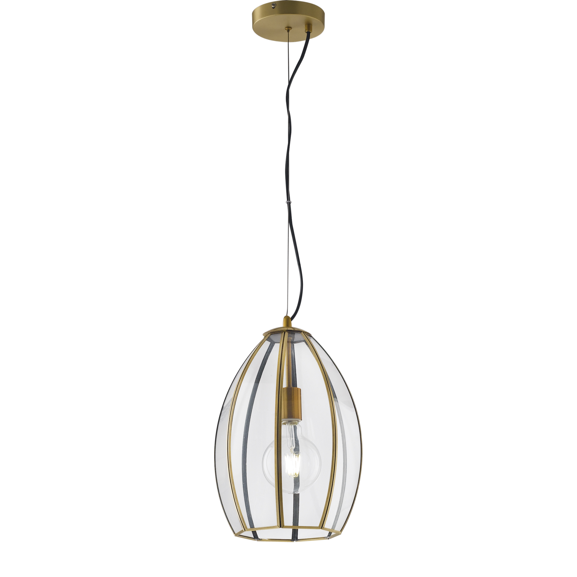 SOSPENSIONE CHESTER RASPARENTE/OTTONE 1XE27 23X23X130CM - Luce Ambiente e Design