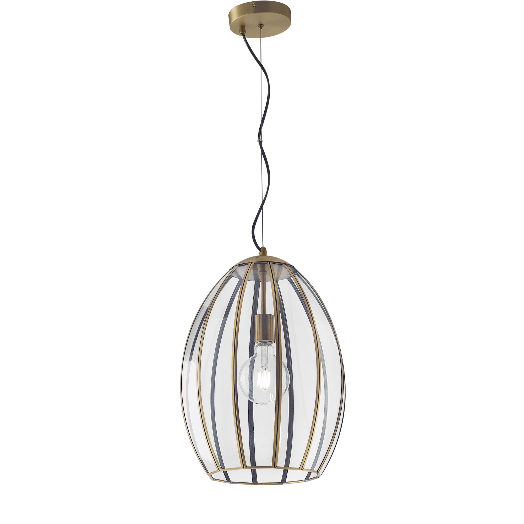 SOSPENSIONE CHESTER RASPARENTE/OTTONE 1XE27 30X30X137CM - Luce Ambiente e Design