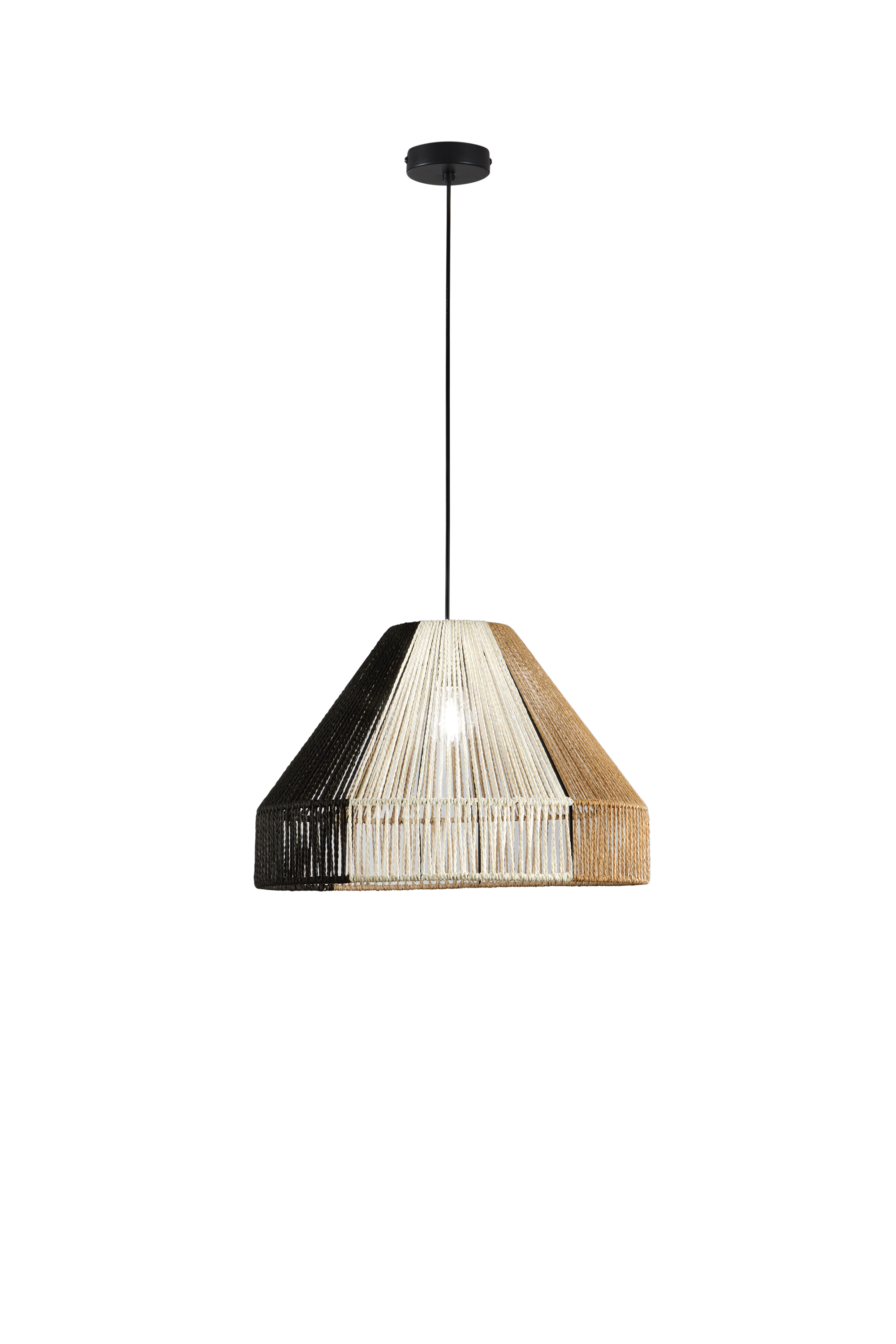 SOSPENSIONE COCONUT NERO+MARRONE+BIANCO IN METALLO 1XE27 40W LAMP SIZE Dia45xH30CM STRUTTURA 45x45x220CM - Luce Ambiente e Design