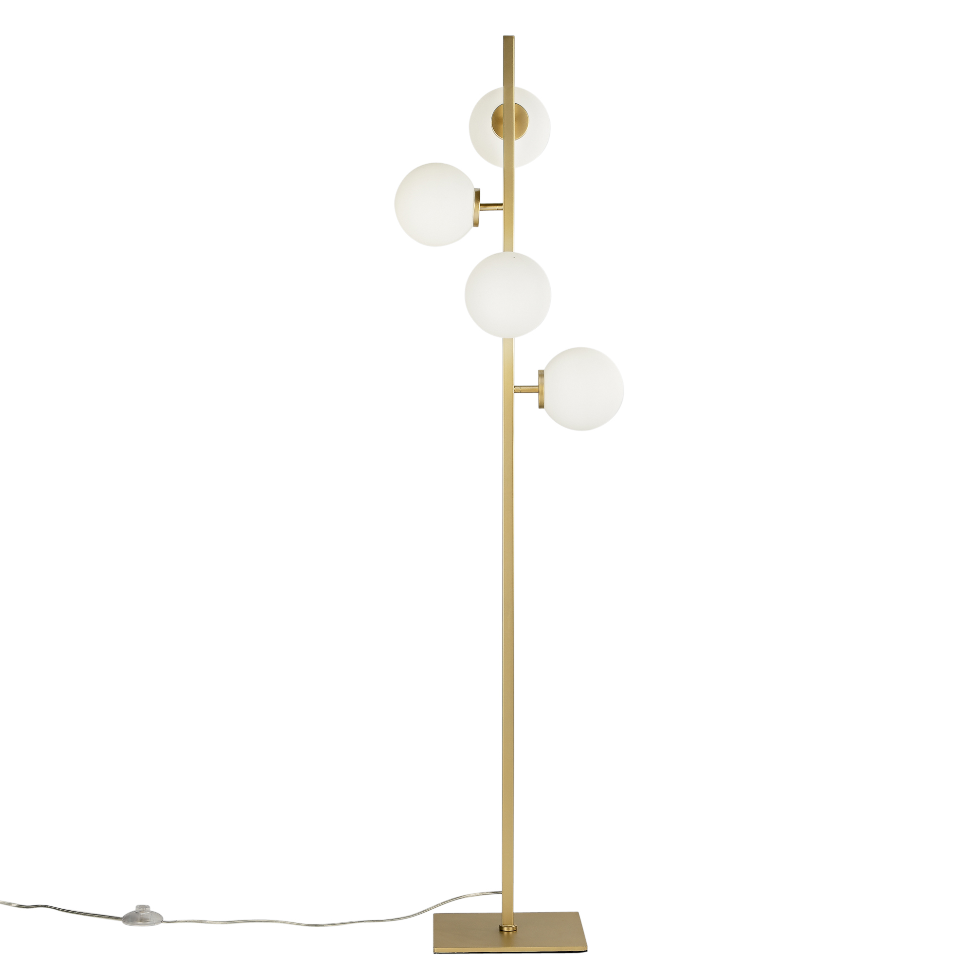 ENOIRE floor lamp in gold metal with four white glass diffusers - Luce Ambiente e Design