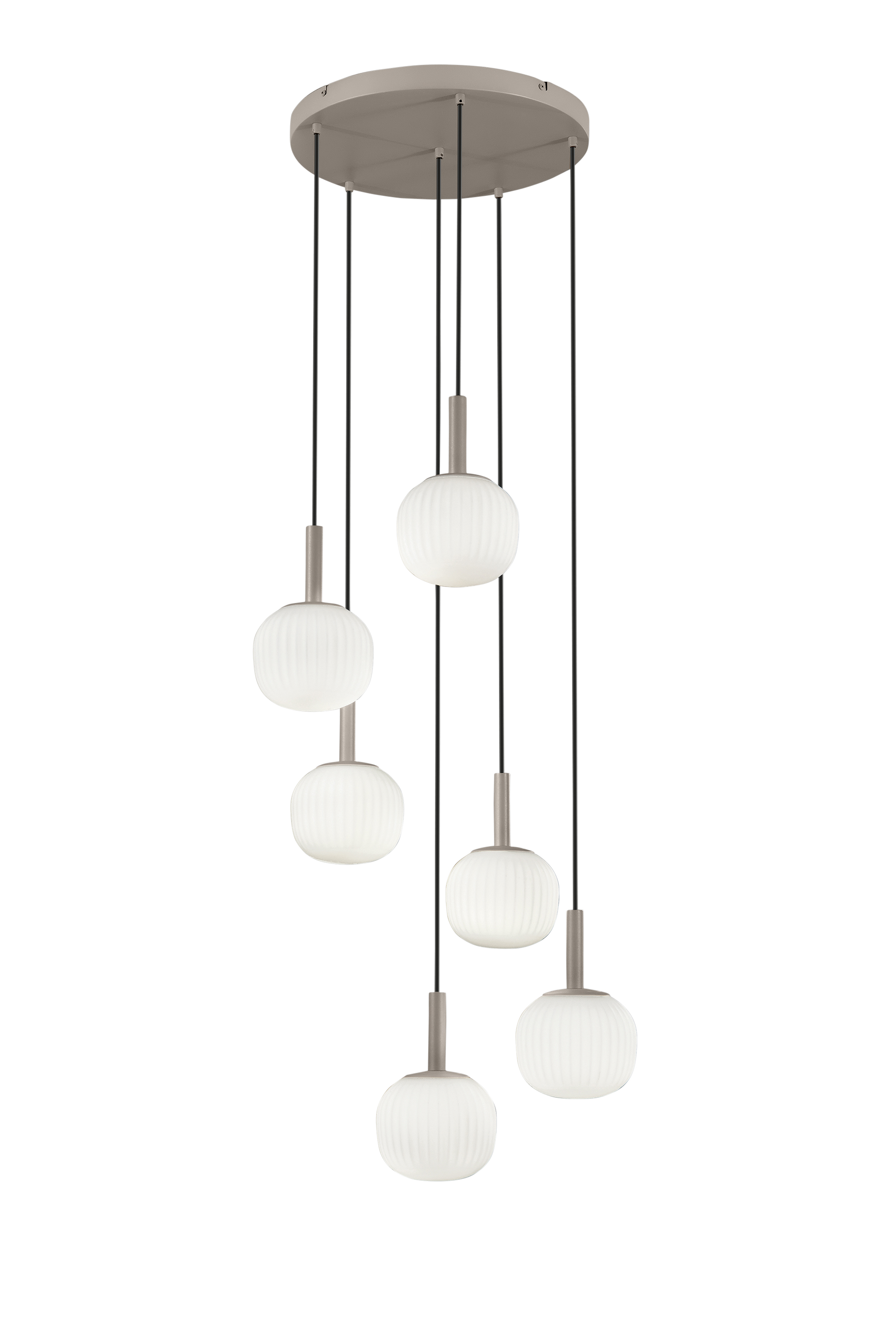 SOSPENSIONE ERIS BIANCO E MARRONE SEI PENDENTI IN ALLUMINIO+VETRO 6XE14 106X16X150CM - Luce Ambiente e Design