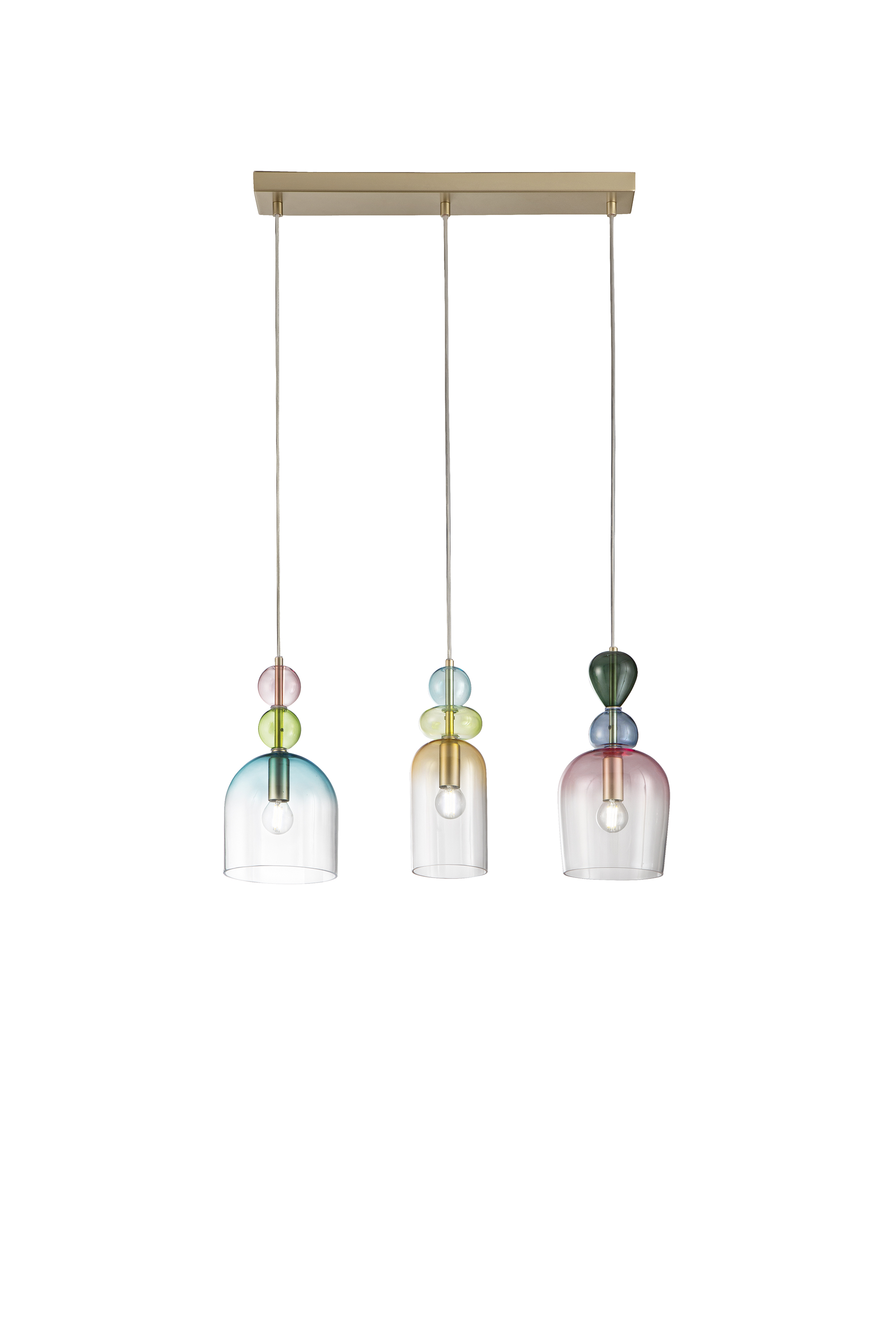 SOSPENSIONE GAUDI TRE PENDENTI IN VETRO 3XE14 62X16X185,5CM - Luce Ambiente e Design