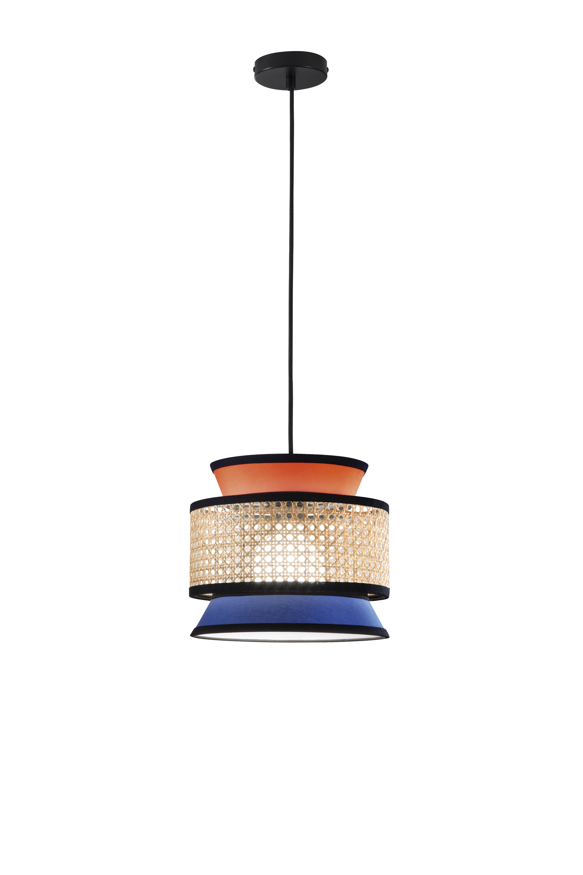 SOSPENSIONE GAZEBO ARANCIONE+BLU+RATTAN NATURALE 1XE27 D26X200CM - Luce Ambiente e Design