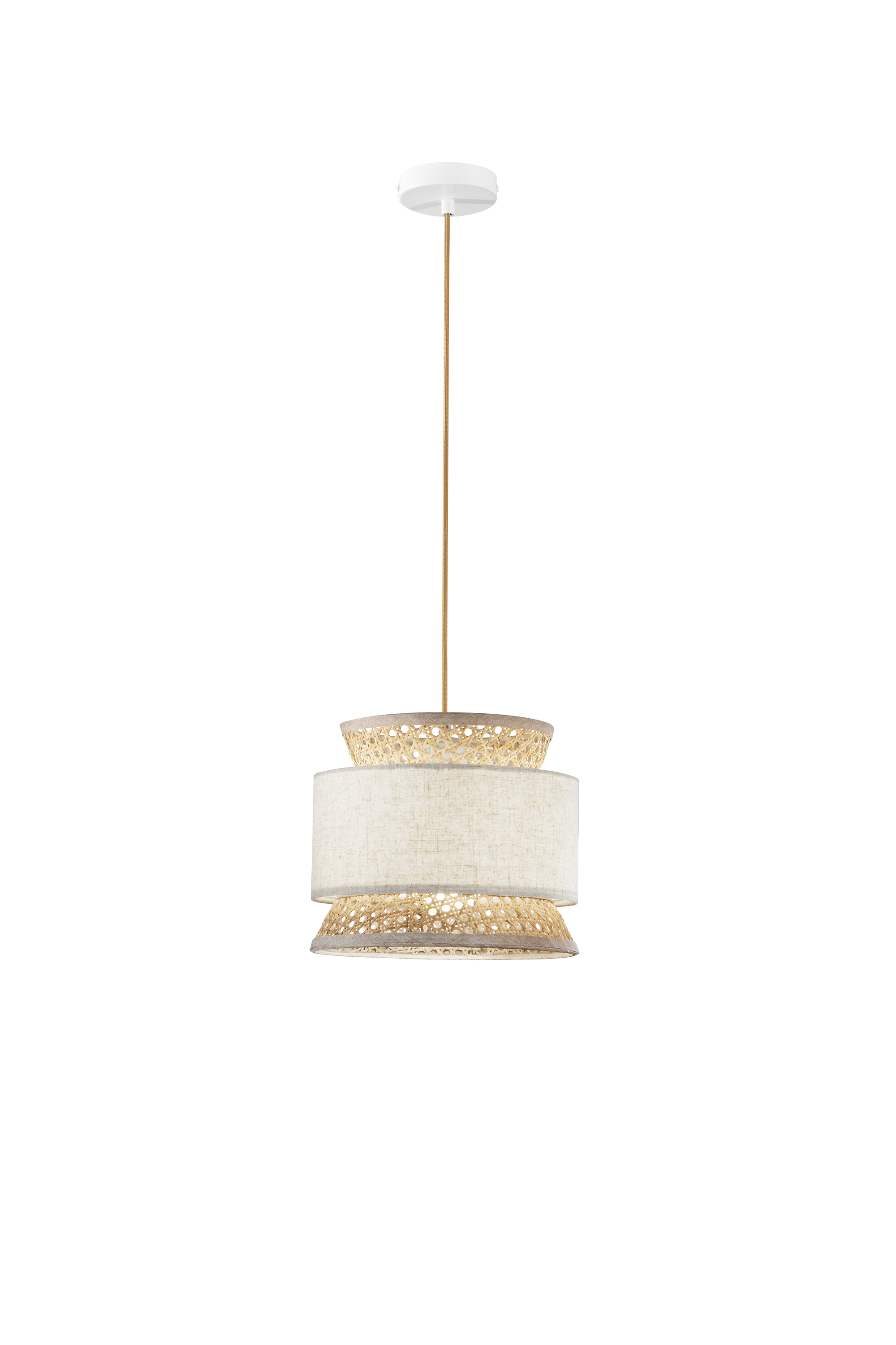 SOSPENSIONE GAZEBO BEIGE RATTAN NATURALE+BEIGE 1XE27 D26X200CM - Luce Ambiente e Design