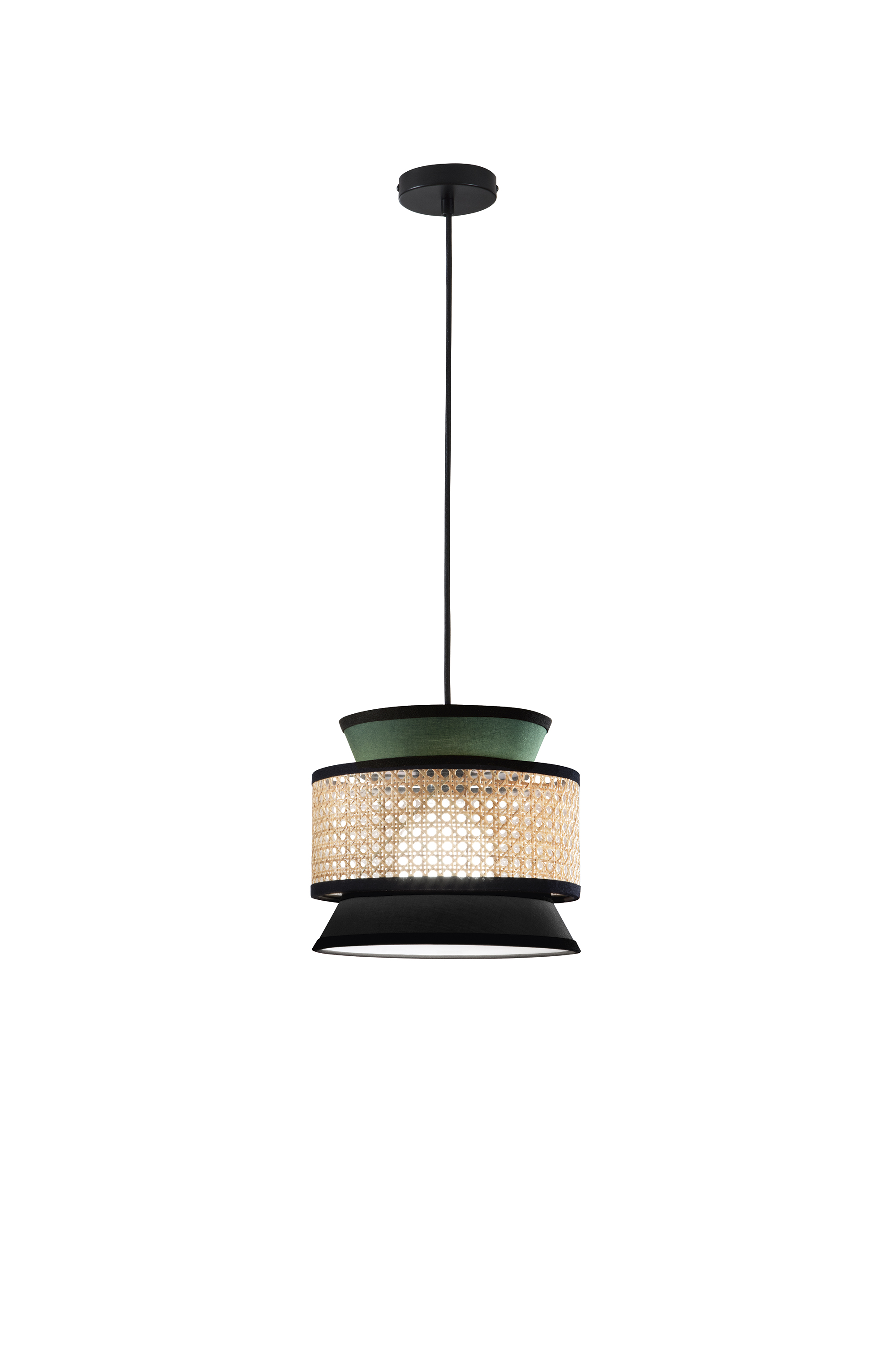 SOSPENSIONE GAZEBO VERDE+NERO+RATTAN NATURALE 1XE27 D26X200CM - Luce Ambiente e Design